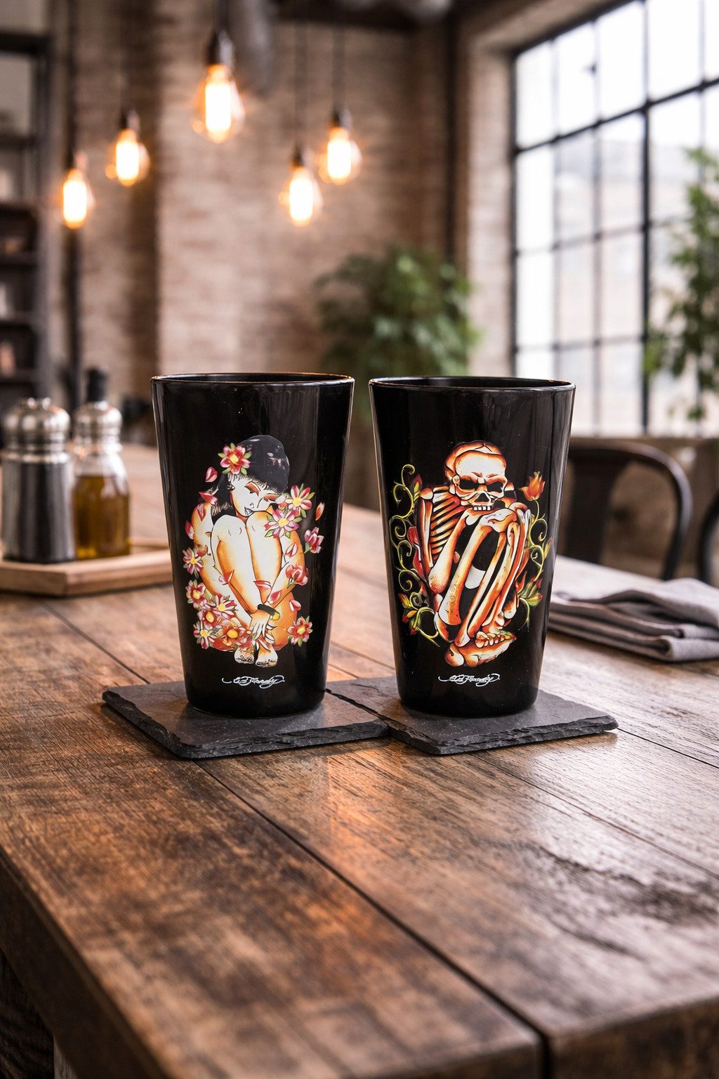 Ed Hardy Gläser-Set Ed Hardy Gläser 2er Set, Beauty and Beast, schwarz, Glas