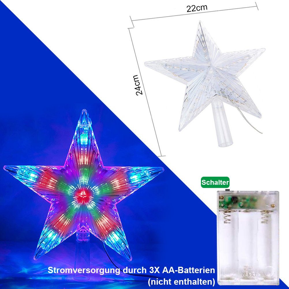 Weihnachtsdekoration Batteriebetrieben, für Starlight, 8 Sternform Blinkmodi, Rosnek (1-tlg), Christbaumspitze
