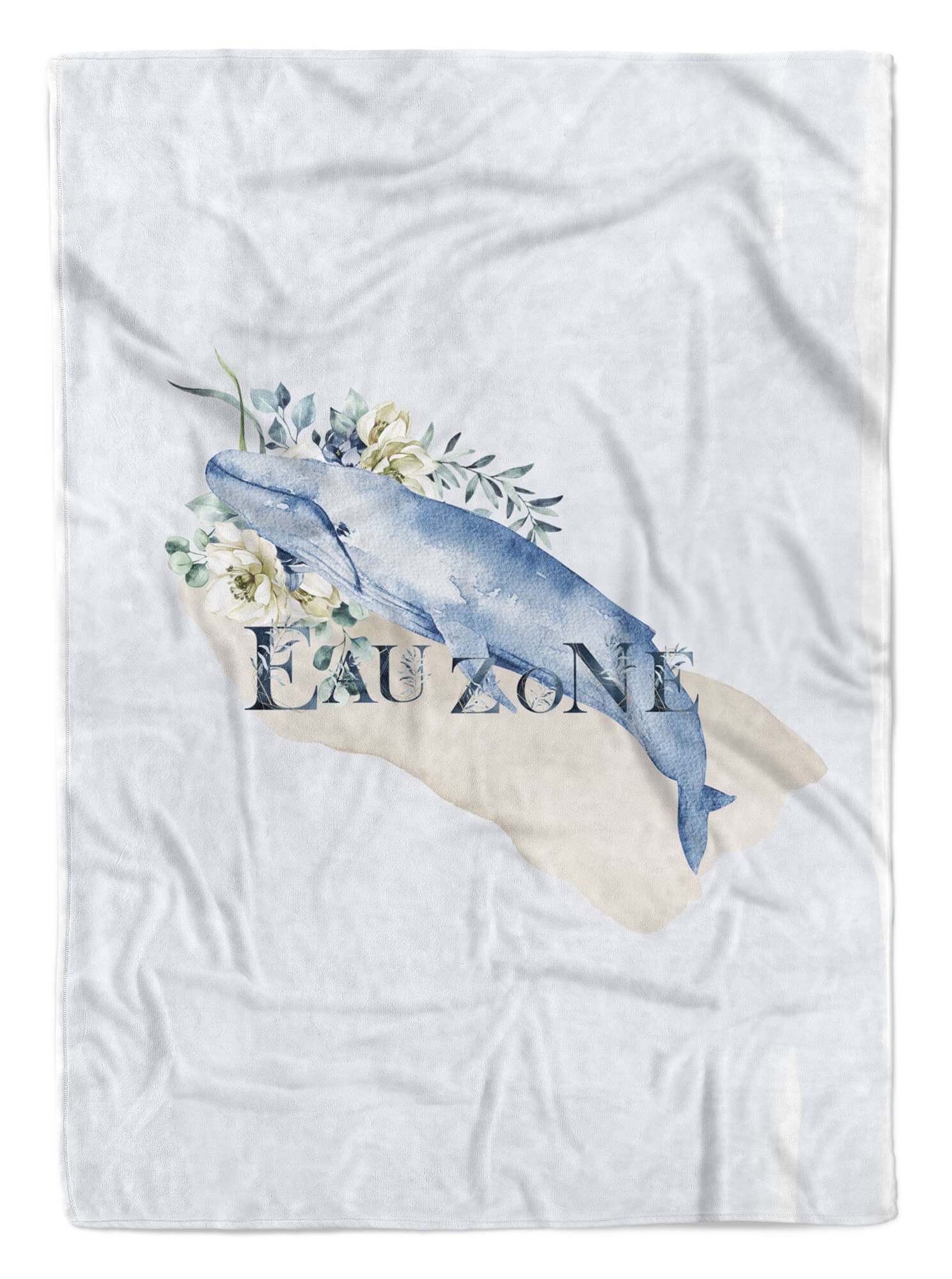 Sinus Art Handtücher Handtuch Strandhandtuch Saunatuch Kuscheldecke Kunstvoll Ozean Blauwal Blumen Motiv, Baumwolle-Polyester-Mix (1-St), Handtuch