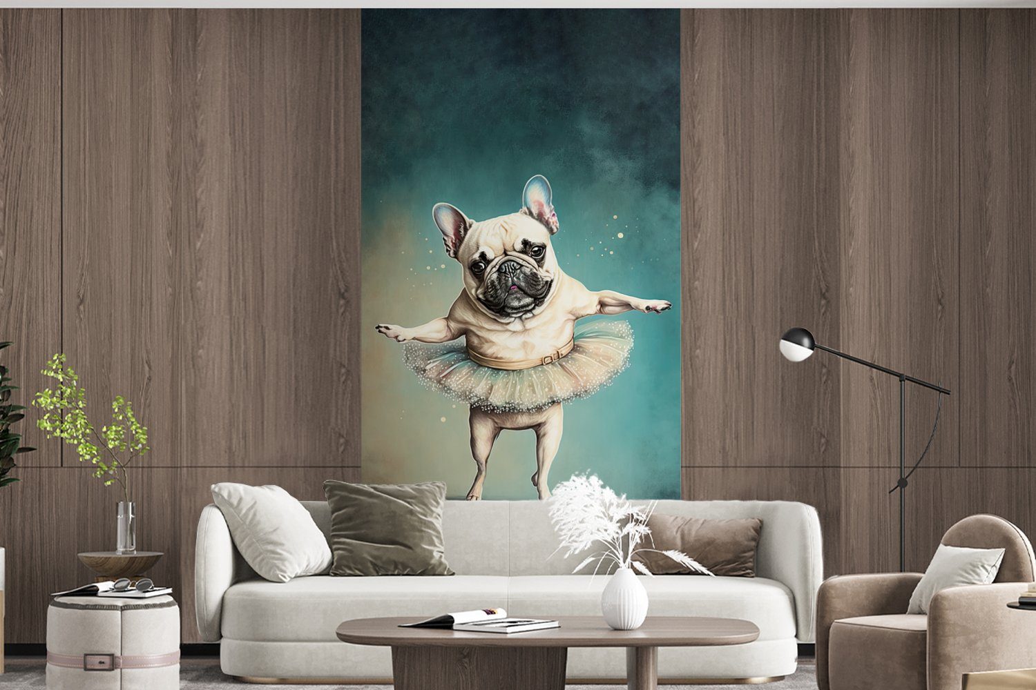 MuchoWow Fototapete Hund Tutu - Vliestapete Küche, Abstrakt Matt, St), - - bedruckt, Schlafzimmer - Ballett (2 Porträt Kind, Fototapete - Wohnzimmer für