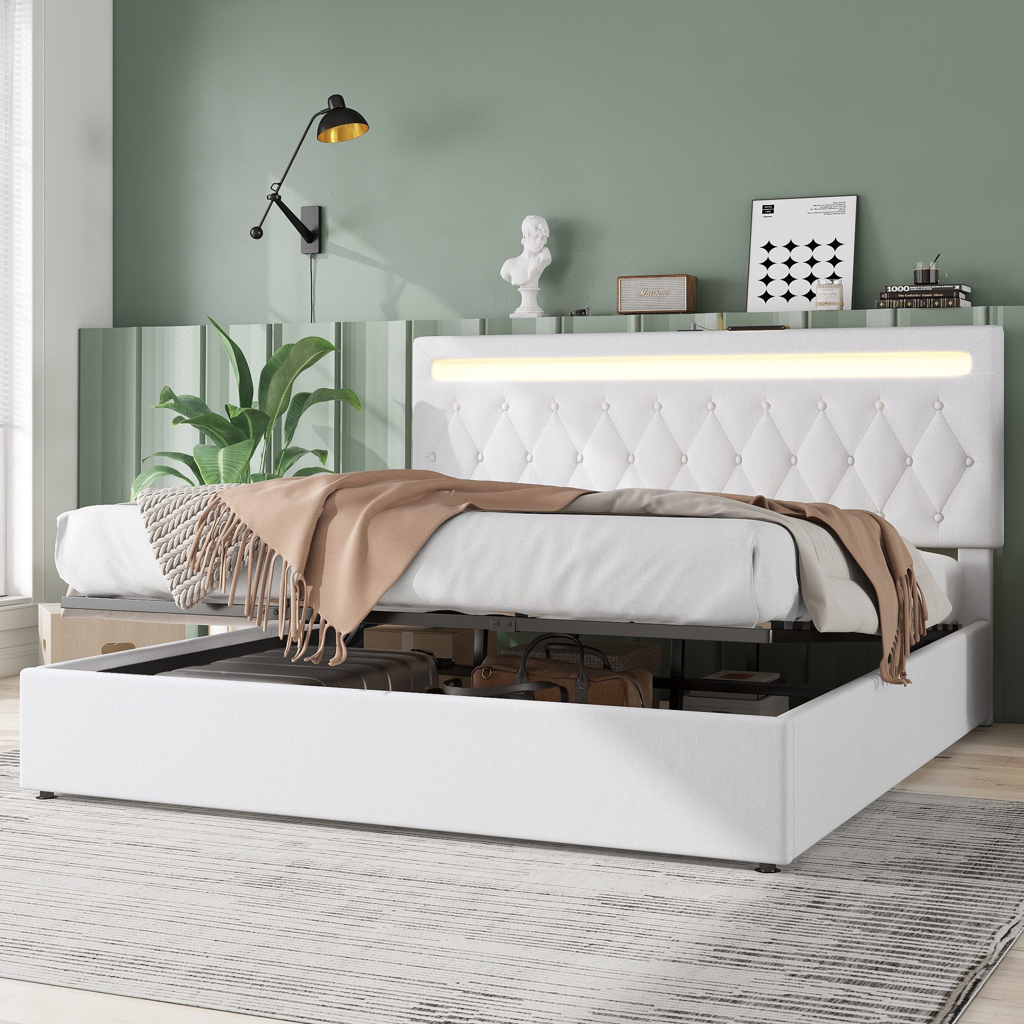 Flieks Polsterbett, LED Hydraulisches Doppelbett 180x200cm günstig online kaufen