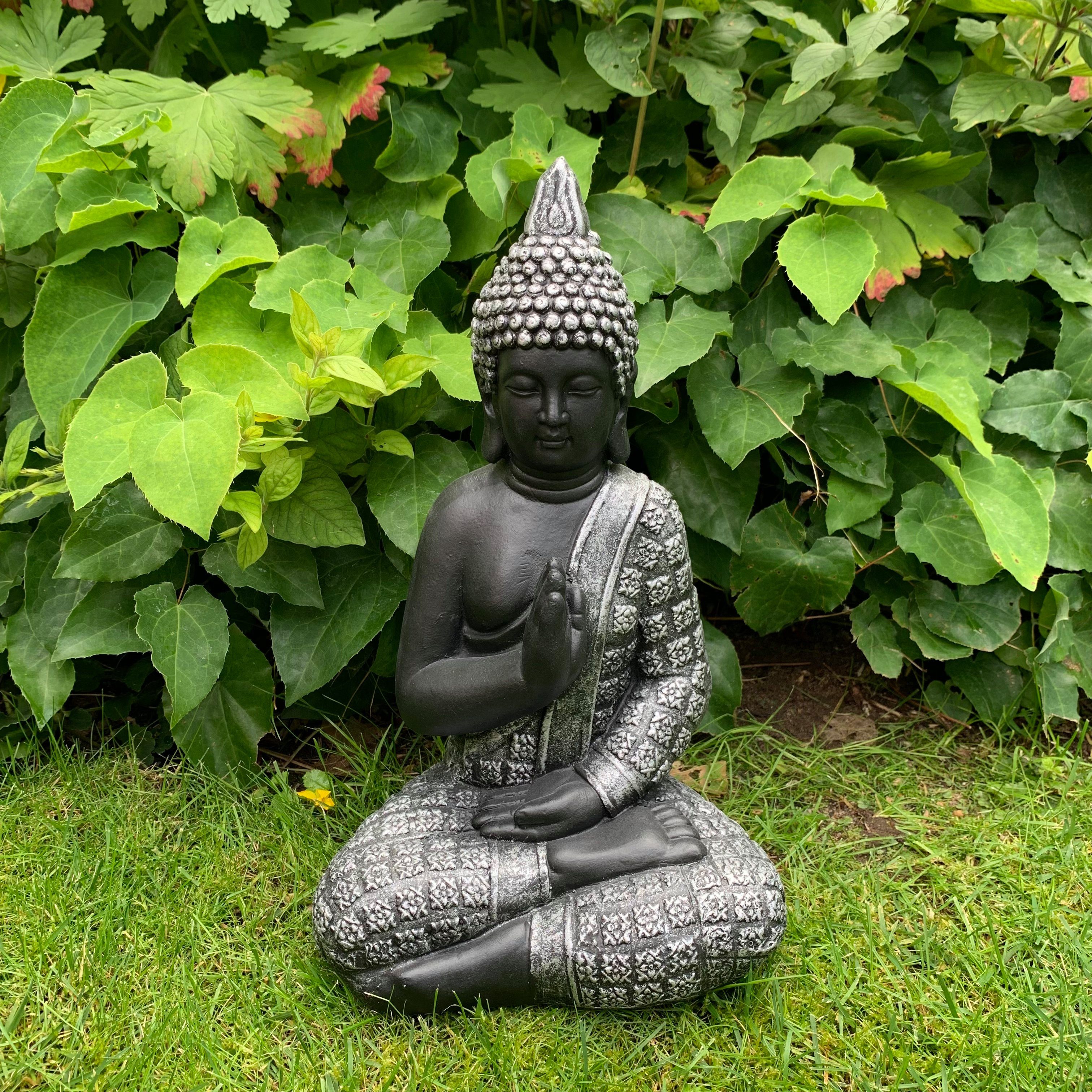 Buddhafigur K&L Beton Kunststein Schwarz Feng 33cm Buddha Statue Deko Steinfigur Wall Shui (1, Wellness große Gartenfigur), Art Gartendeko