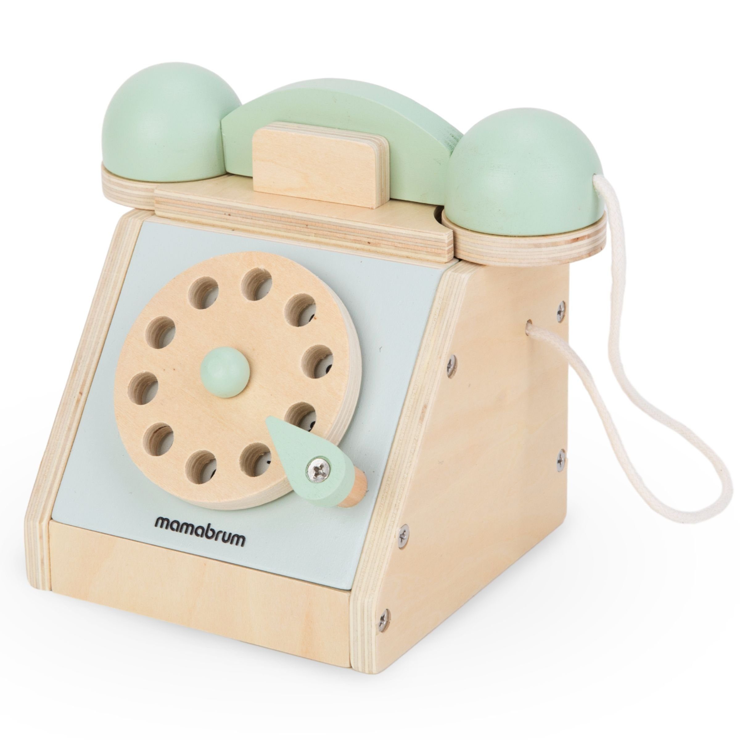 Mamabrum Kinder-Haushaltsset - Retro Holztelefon mit Wählscheibe