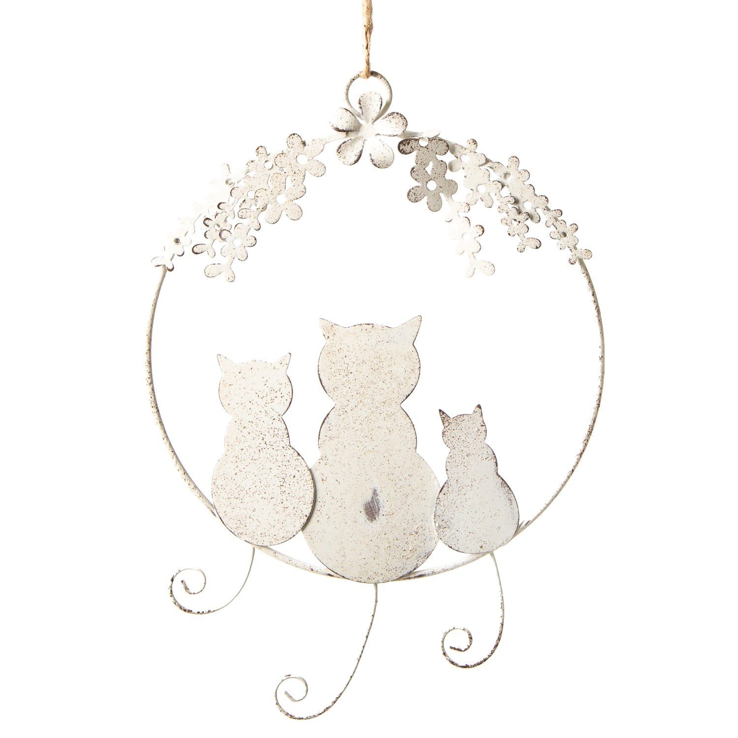 Logbuch-Verlag Dekofigur Türkranz Katzenfamilie zum Aufhängen - Creme beige Geschenk aus Metall