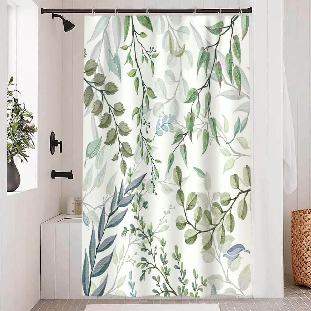 FOUORTUNATE-BEE Duschvorhang Duschvorhang mit Eukalyptus-Blätter-Motiv, aus Polyesterstoff Breite 120 cm, wasserdicht und schimmelresistent, waschbar, für Badezimmer