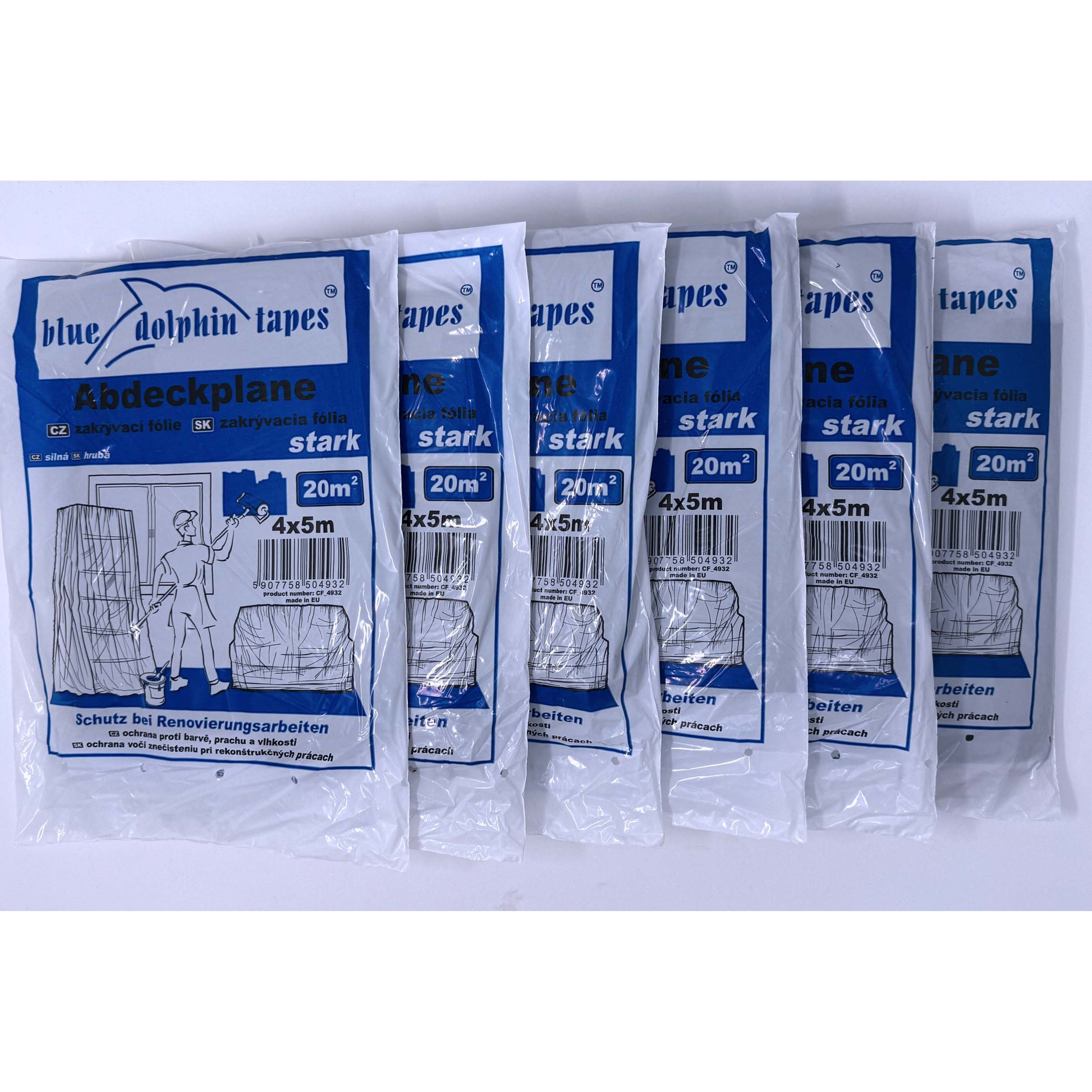 BlueDolphin Abdeckfolie Abdeckfolie Malerplane Schutzplane Allzweckfolie Bauplane Standard, 0.019 mm Stärke, (Six-pack, 6-St., 6 Abdeckplanen Stark 19my), Schutz vor Verschmutzung