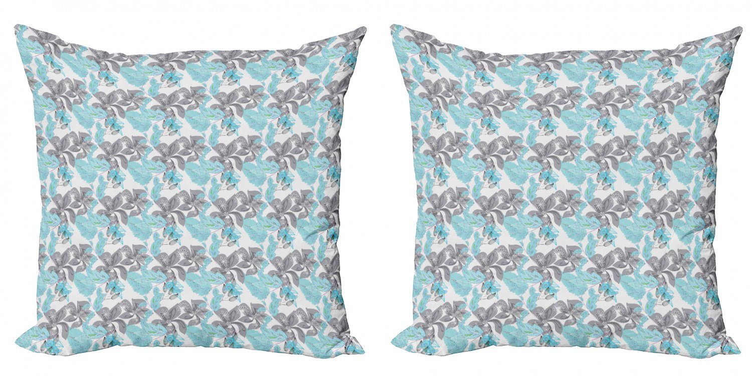 Kissenbezüge Modern Accent Doppelseitiger Blau Blumen Digitaldruck, Stück), (2 Grau Laub und Abakuhaus