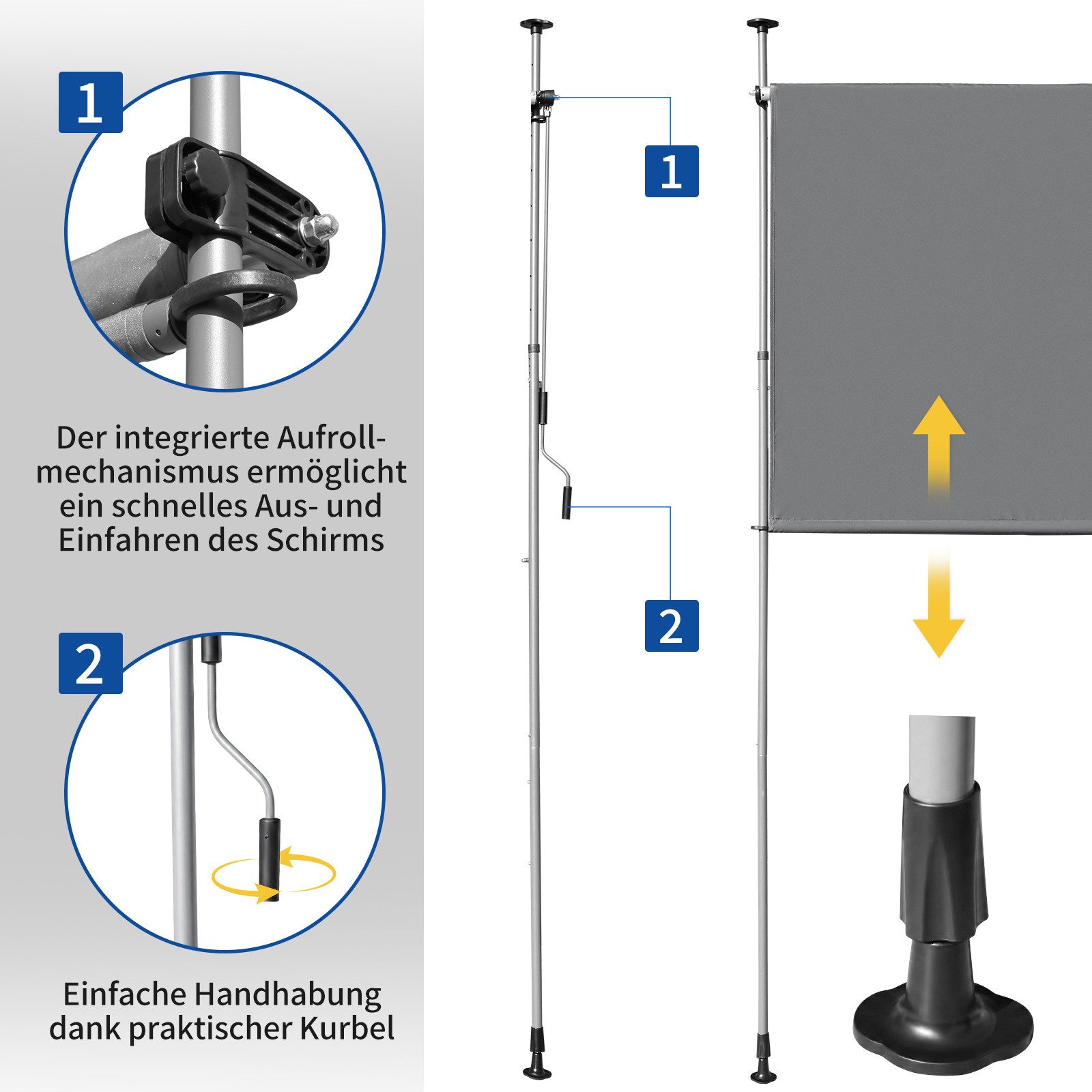 LALAHO Senkrechtmarkise Klemmmarkise Außen Balkon Sonnenschutz Klemm-Markisen Sichtschutzrollo Terrasse Garten Wetterfest mit Handkurbel – Bild 5 von 5