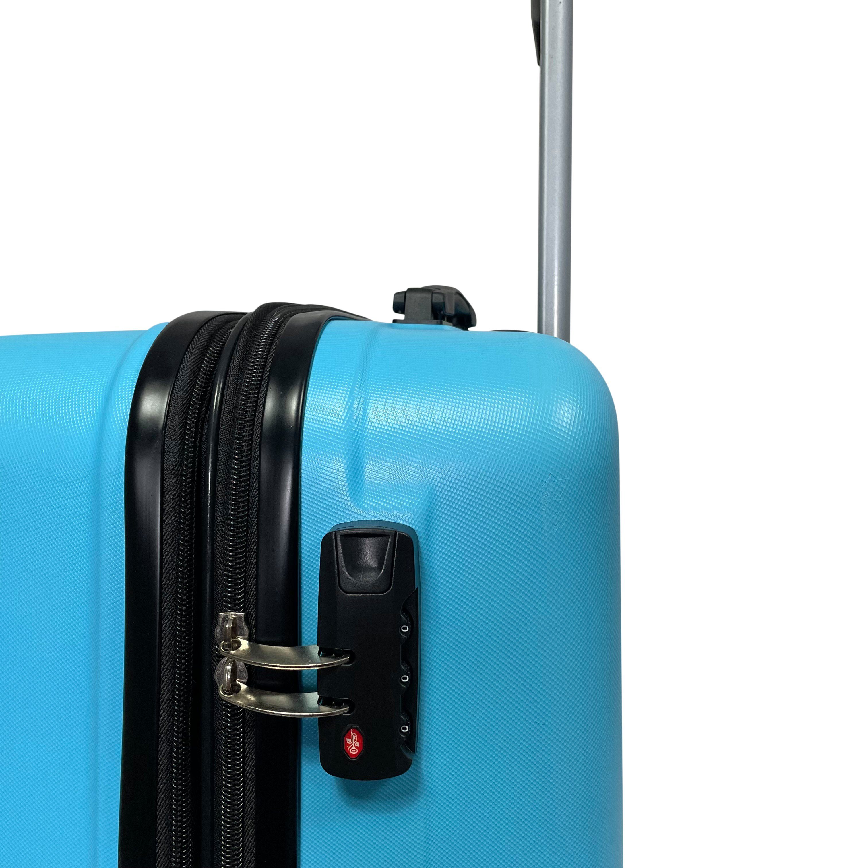 erweiterbar MTB (Handgepäck-Mittel-Groß-Set) Hellblau Koffer Hartschalen Reisekoffer ABS
