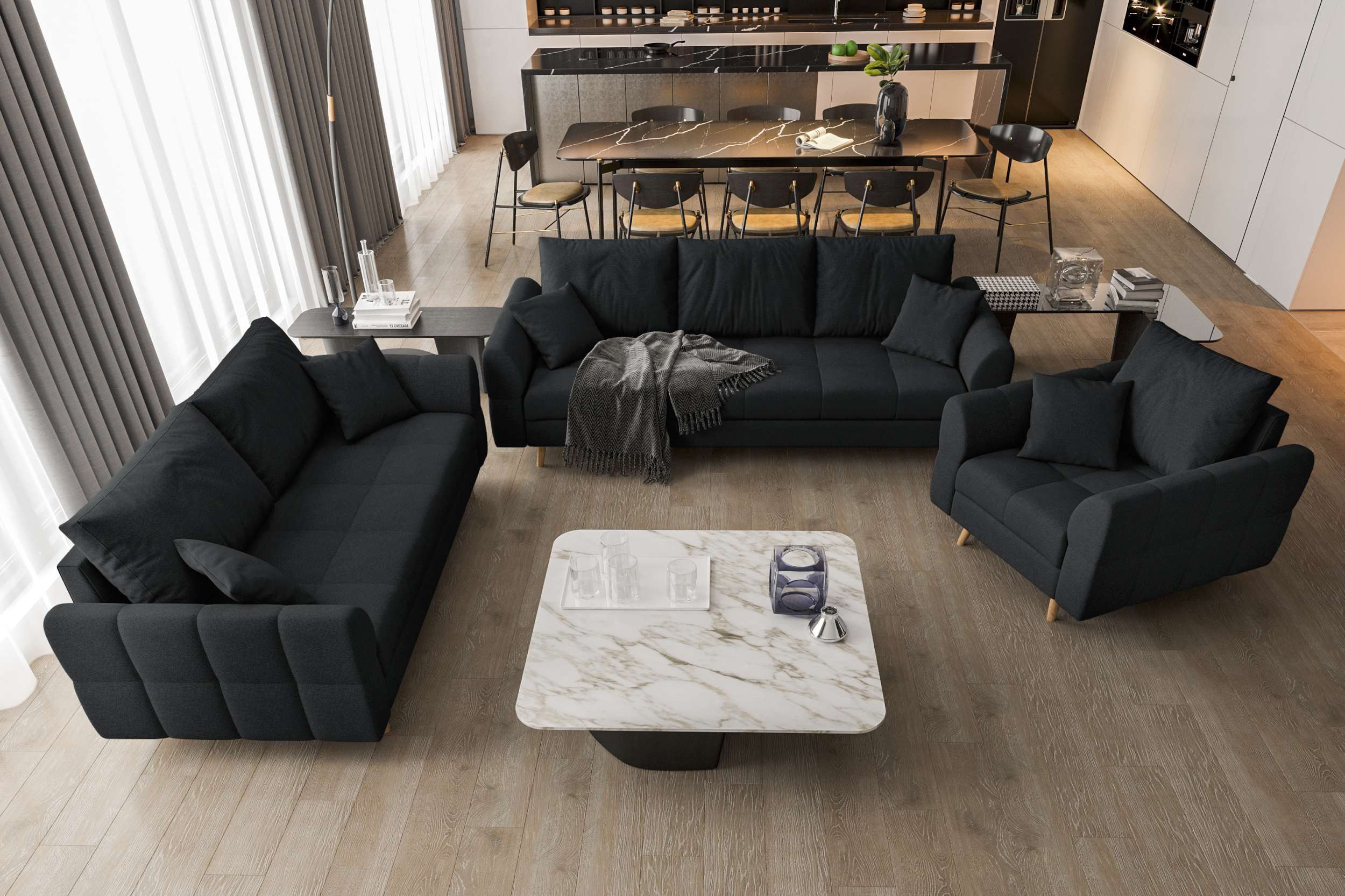 99rooms Polstergarnitur Bello, (Couchgarnitur, Set (3-tlg), bestehend aus 3-Sitzer Sofa, 2-Sitzer Sofa, Sessel, mit Rundumbezug