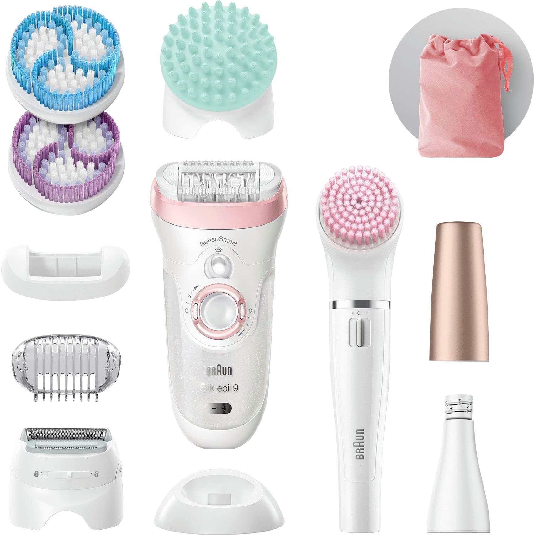 kabellose Epilierer Dry-Epilation Beauty 9-985, Braun Micro-Grip-Pinzetten-Technologie, & Set, 9 Wet Silk-épil