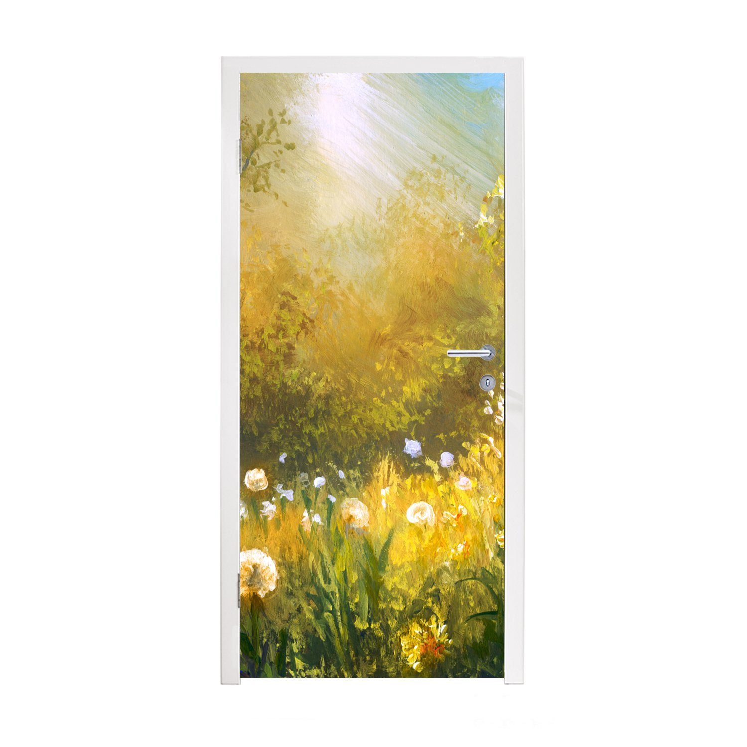 MuchoWow Türtapete Blumen - Sommer - Aquarell, Matt, bedruckt, (1 St), Fototapete für Tür, Türaufkleber, 75x205 cm