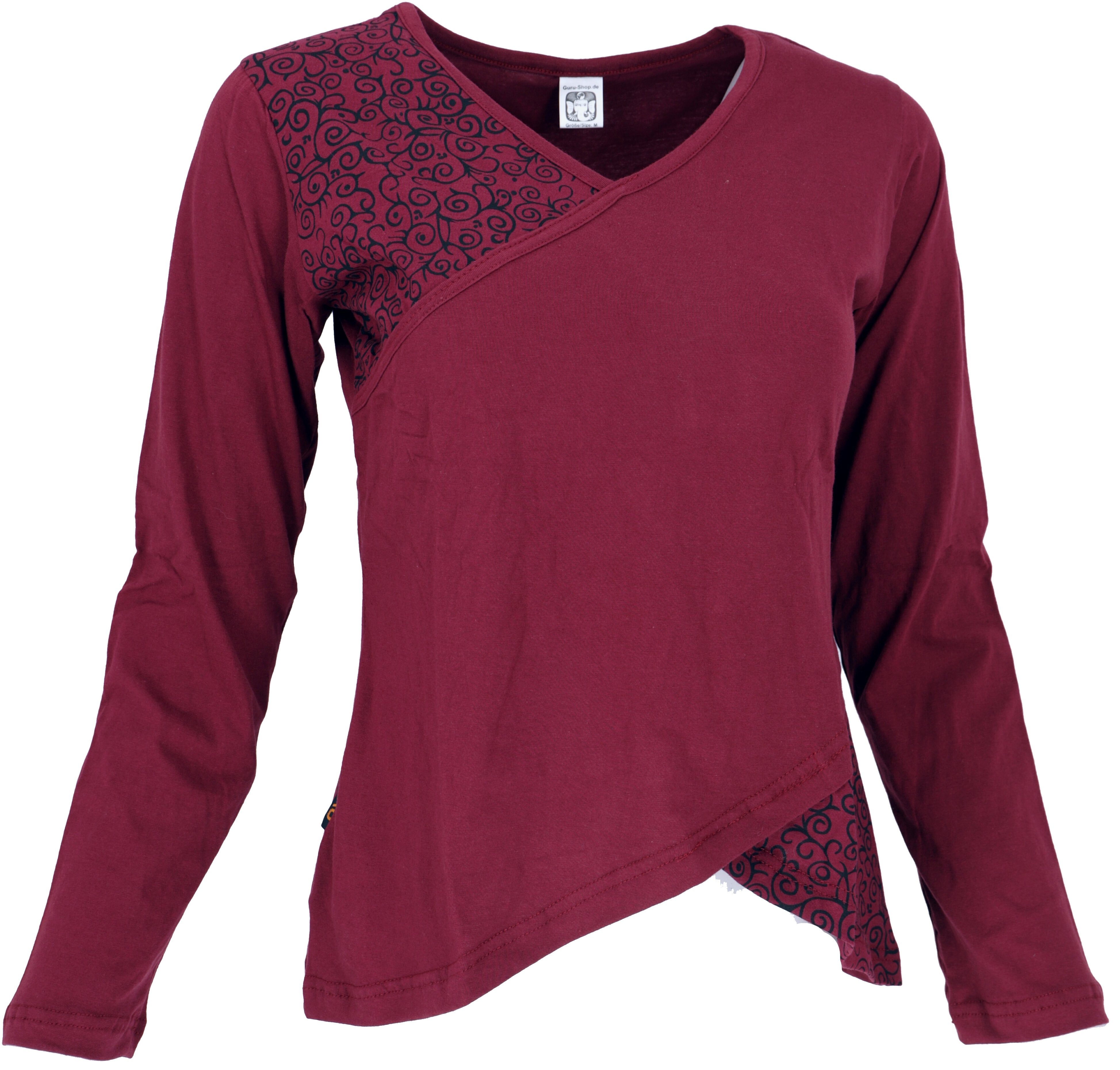 Guru-Shop Longsleeve Langarmshirt Boho-chic - weinrot günstig online kaufen