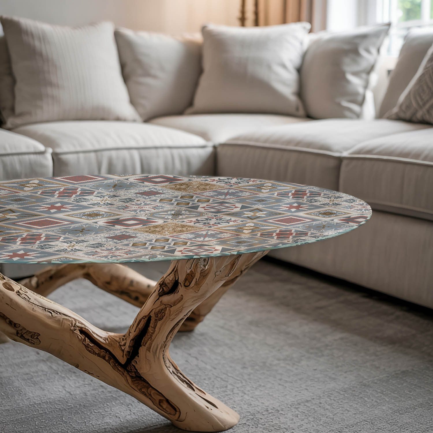 Tulup Tischplatte Ersatzplatte Glas Mosaikmuster mit Ornamenten Tisch Glasplatte Ersatz