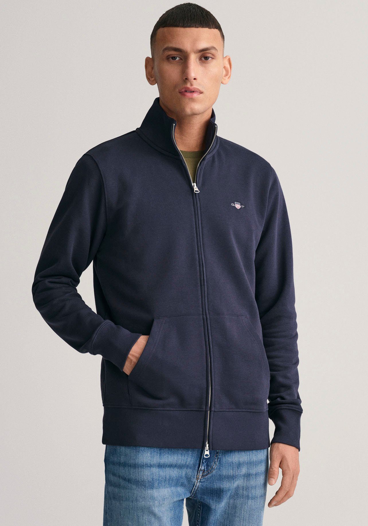 FULL SHIELD Logostickerei ZIP Sweatshirt mit SWEAT Gant der REG evening blue Brust auf