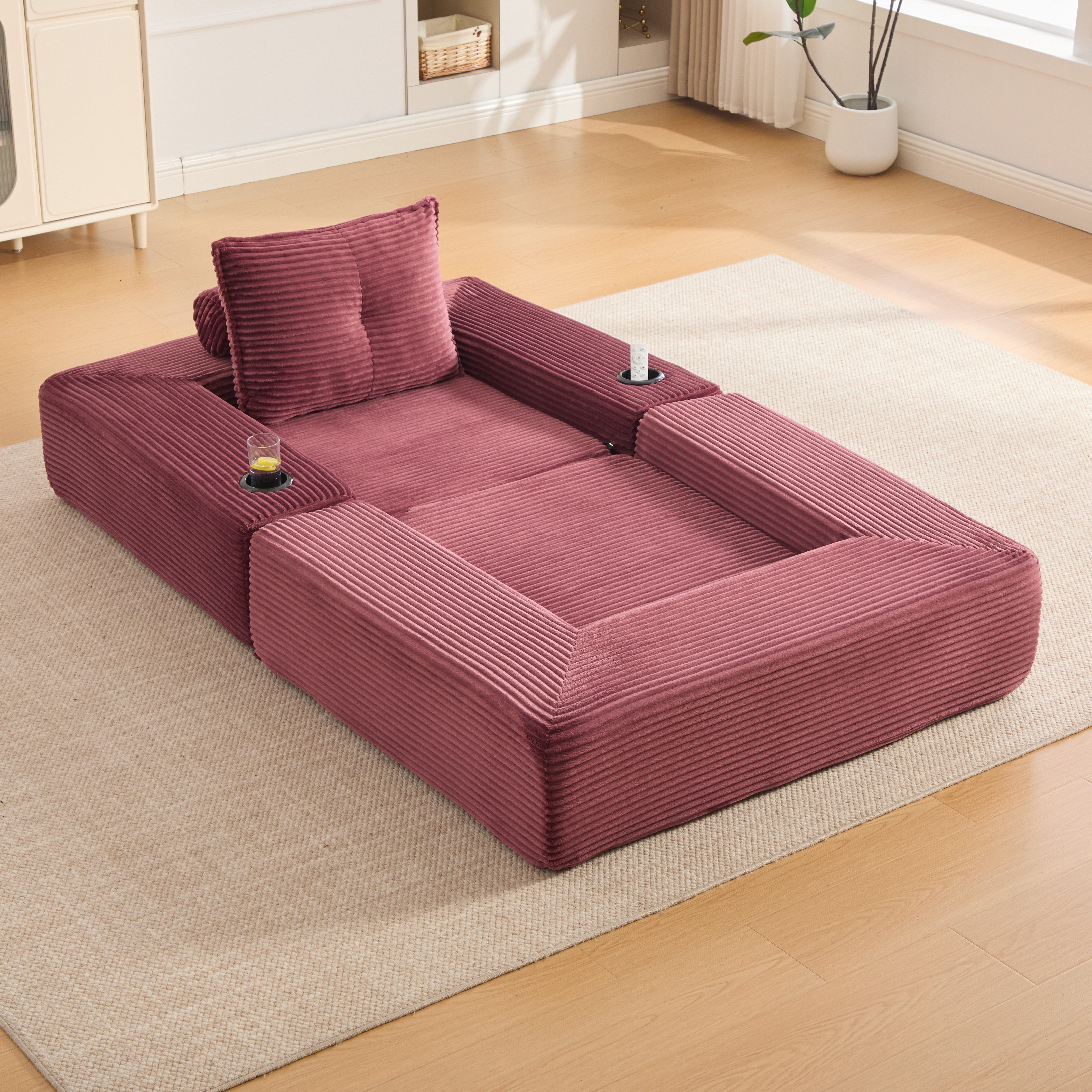 HAUSS SPOLE Schlafsofa 1-Sitzer Klappsofa aus Cord,Loungesofa mit Seitentasche & Armlehne, Cord-Multifunktionssofa mit hochdichtem Schaumstoff und Reißverschluss, ausklappbare Schlafcouch-Funktion,Einzelsessel