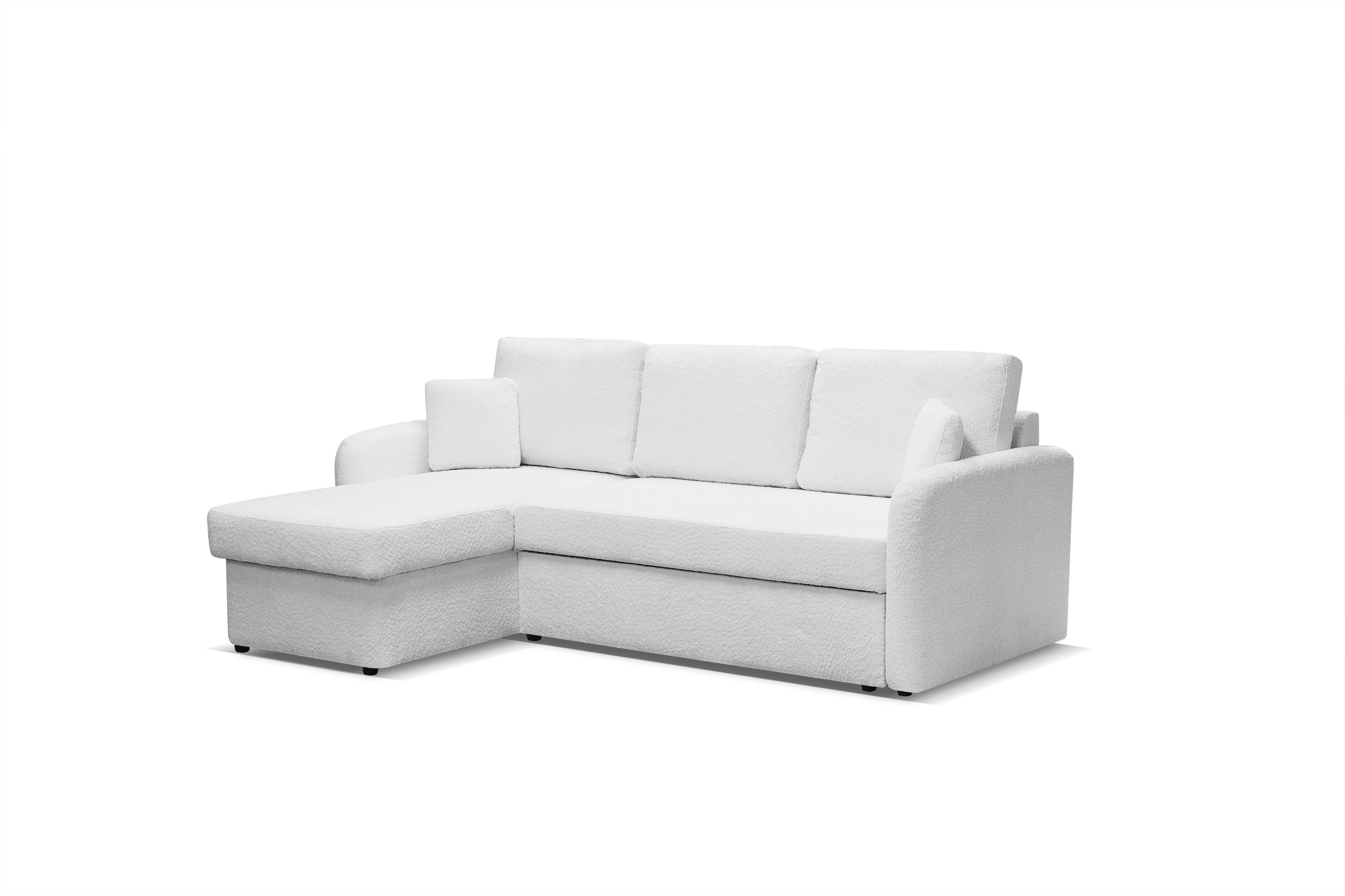 Labett Ecksofa BOSTON Universelles Ecksofa mit Schlaffunktion und Bettkasten – Ecru, Made in EU, Universelles Ecksofa