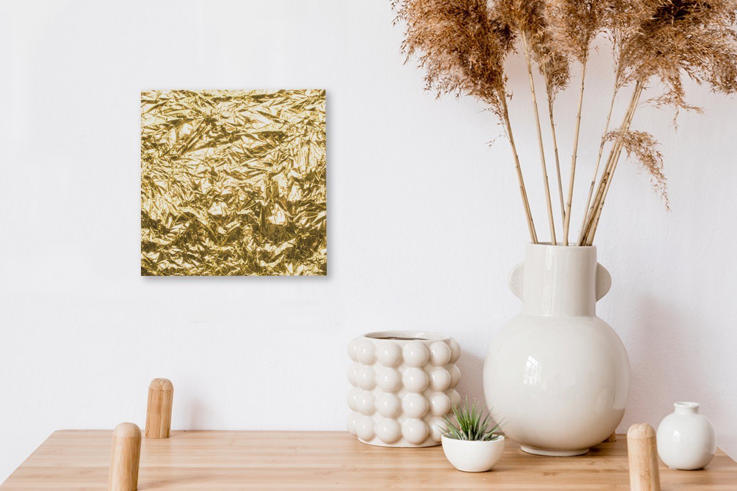 OneMillionCanvasses® Leinwandbild Goldfolie Schlafzimmer für Bilder (1 mit Textur, Leinwand faltiger Wohnzimmer St)