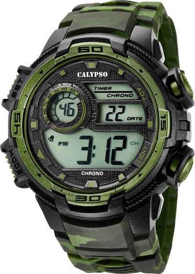 CALYPSO WATCHES Digitaluhr »Calypso Herren Uhr K5723/2 Kunststoffband«, (Armbanduhr), Herren Armbanduhr rund, Kunststoff, PURarmband schwarz, grün, Sport