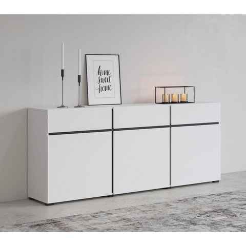 INOSIGN Sideboard Cross,Breite 180 cm, moderne grifflose Kommode,3 Türen/3 Schubkästen, Schubladenschrank mit viel Stauraum, Einlegeböden verstellbar