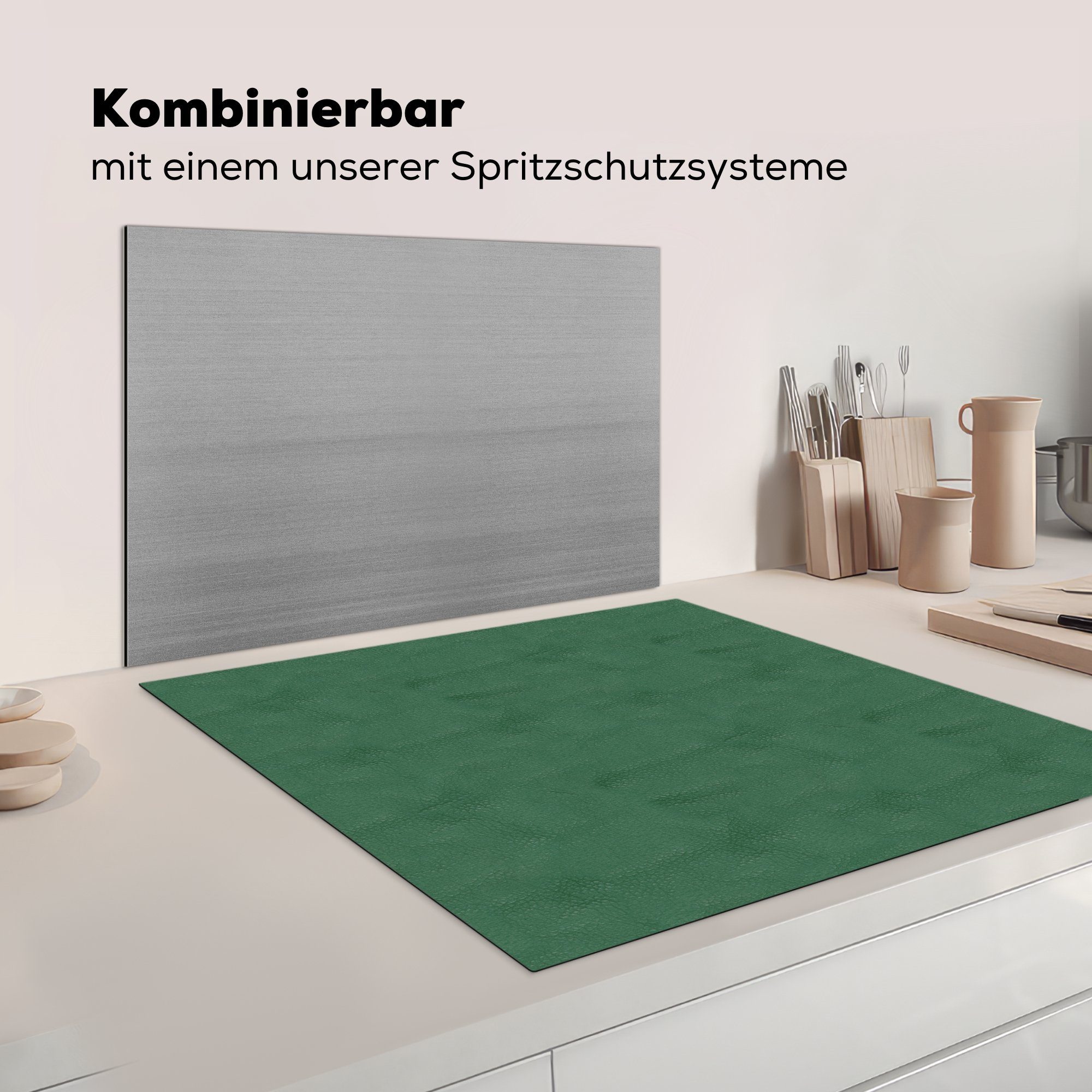 für Herdblende-/Abdeckplatte Arbeitsplatte Leder tlg), Ceranfeldabdeckung, cm, küche - Induktionsschutz Grün Vinyl, Tiere, 78x78 MuchoWow - (1 -