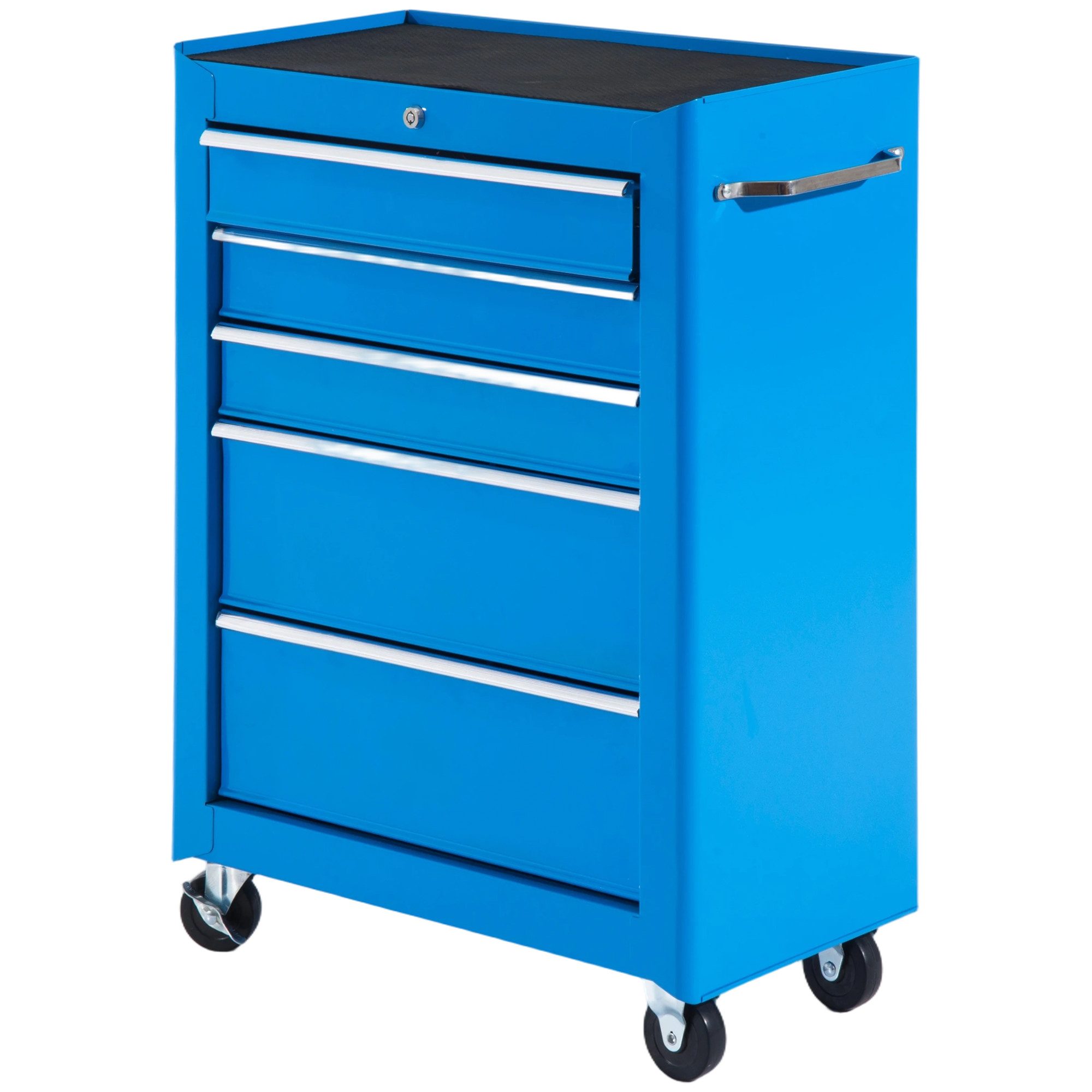 HOMCOM Werkstattwagen, leer, max. Traglast:70 kg, 0-tlg. Werkzeugset, (Werkzeugwagen, 1-tlg., 5 Schubladen, abschließbar, 4 Rollen), mit 2 Feststellbremsen, Blau