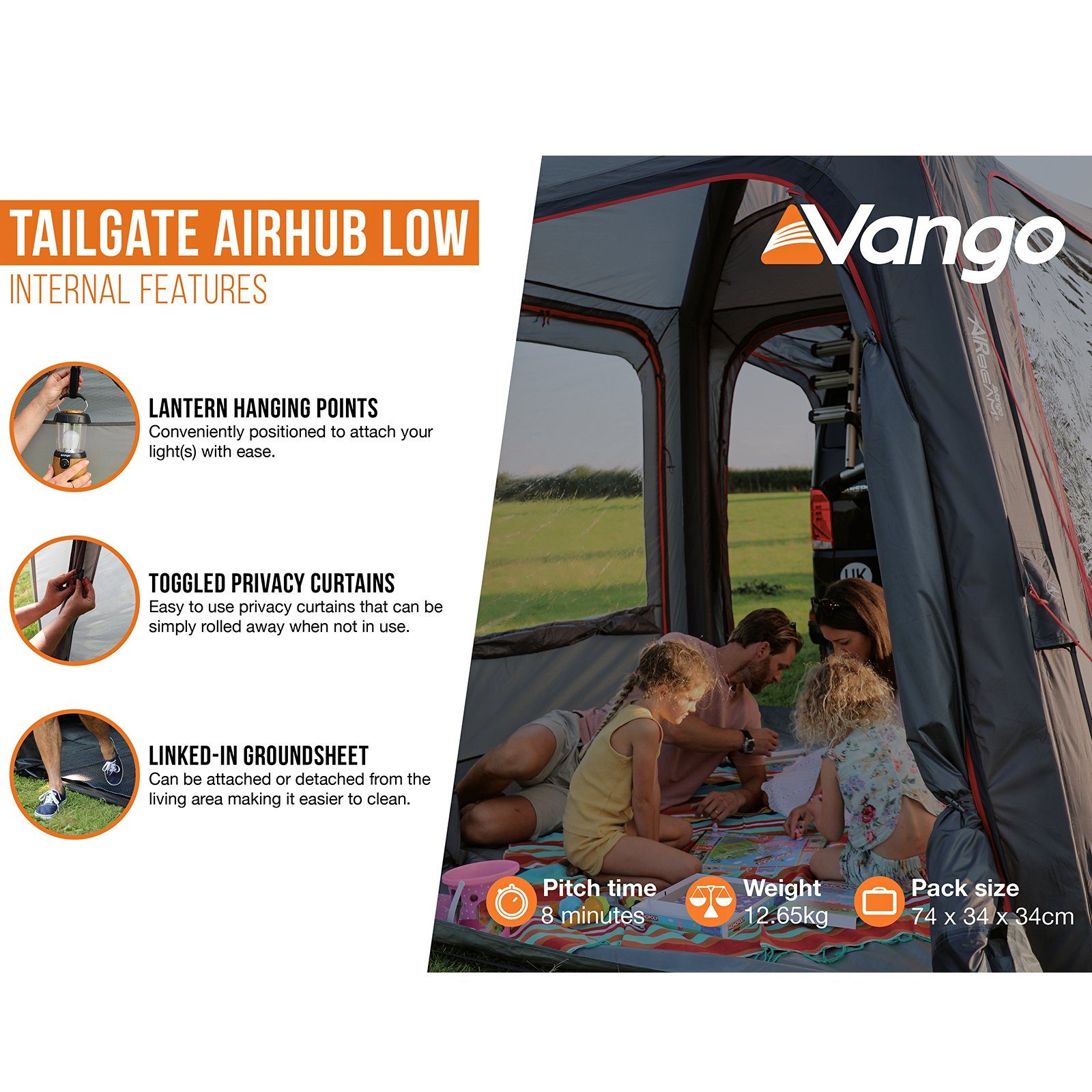 Vango aufblasbares Buszelt, Van Camping Low 3000 Tailgate Vorzelt Heckzelt Bus Zelt mm Zelt AirHub