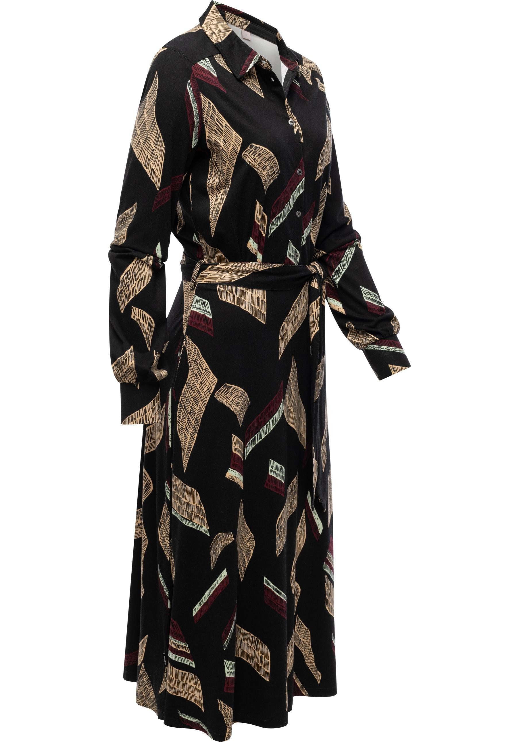 Ragwear Blusenkleid Plantee Print Modisches Damenkleid mit Taillengürtel