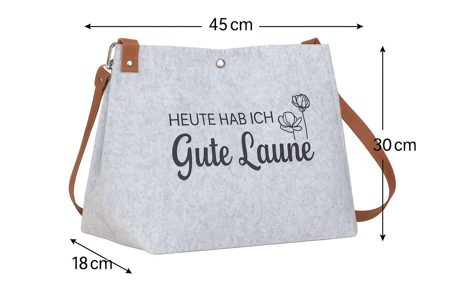 MF Umhängetasche Gute Laune Filztasche mit Kunstlederriemen in Grau (1-tlg)