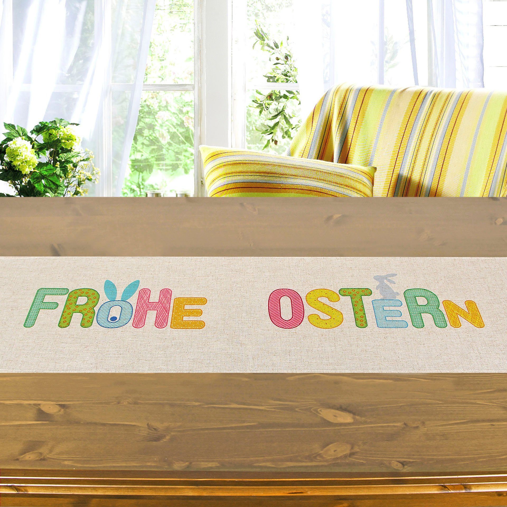 OSTERN, Glattes Tischläufer Lifestyle Delindo FROHE bedruckt Gewebe,