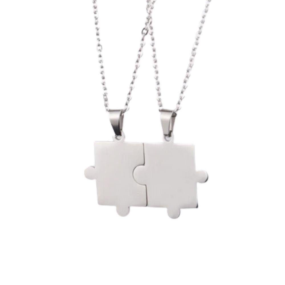BUNGSA Kette mit Anhänger Partnerketten-Set mit Puzzle-Anhänger verschiedene Farben aus Edelstah (1-tlg), Halskette Necklace