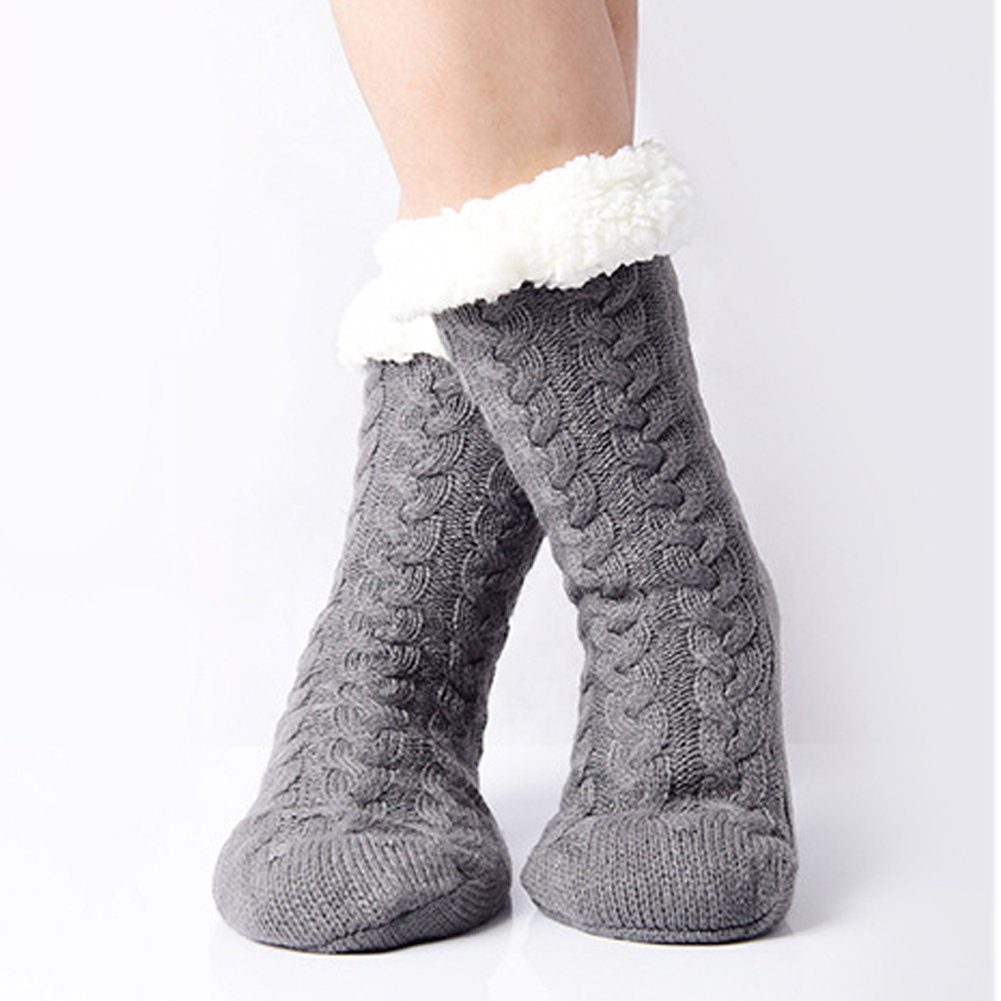 LYDMN Langsocken 3 Paar Damen Pantoffel Socken,Hüttensocken Socken Rutschfeste Warme Weihnachten Socken Haussocken Fuzzy Pantoffel