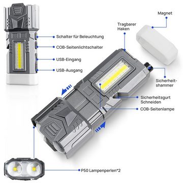Sumosuma Taschenlampe LED Taktische Taschenlampe, COB-Seitenlicht, 5 Modi Extrem Hell, mit Powerbank funktion, für Camping, Wandern, Outdoor, Notfall