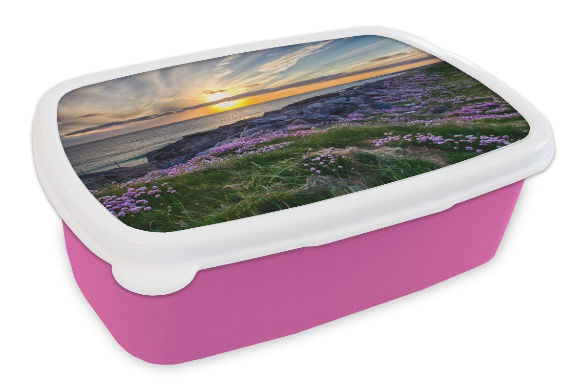 MuchoWow Lunchbox Sonnenuntergang in Tangasdale, Kunststoff, (2-tlg), Brotbox für Erwachsene, Brotdose Kinder, Snackbox, Mädchen, Kunststoff rosa