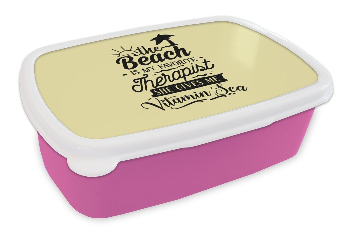 MuchoWow Lunchbox Sommer - Sprichwörter - Gelb, Kunststoff, (2-tlg), Brotbox für Erwachsene, Brotdose Kinder, Snackbox, Mädchen, Kunststoff rosa