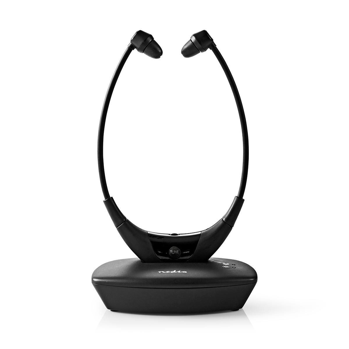 Nedis Kabelloser TV-Kinnbügel-Kopfhörer in Schwarz: Leicht & ergonomisch In-Ear-Kopfhörer (Stromversorgung Basisstation über USB-C)