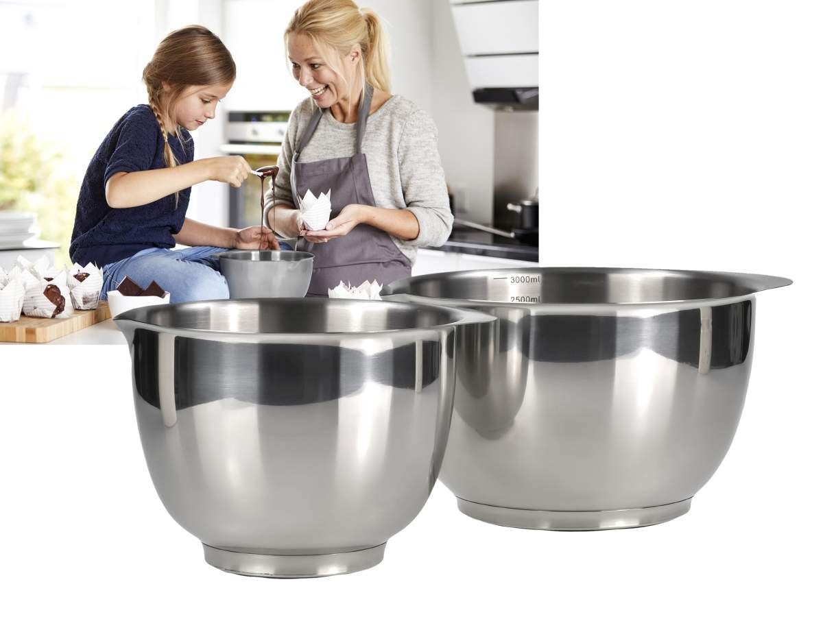 ROSTI Rührschüssel Margrethe, Edelstahl, (Spar-Set, 2-tlg), 2 Schüsseln aus Edelstahl im Set, 1.5 und 3.0 Liter