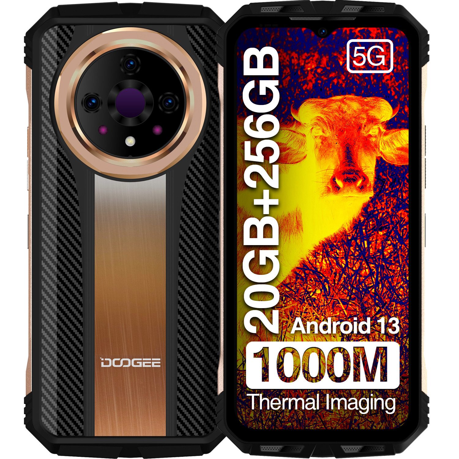 DOOGEE V31GT Smartphone (6,58 cm/6.5 Zoll, 12 GB Speicherplatz, 50 MP Kamera, 6.58" FHD+ 5G Robustes Telefon Wärmebildtechnik,12GB+256GB, 50MP+24MP)