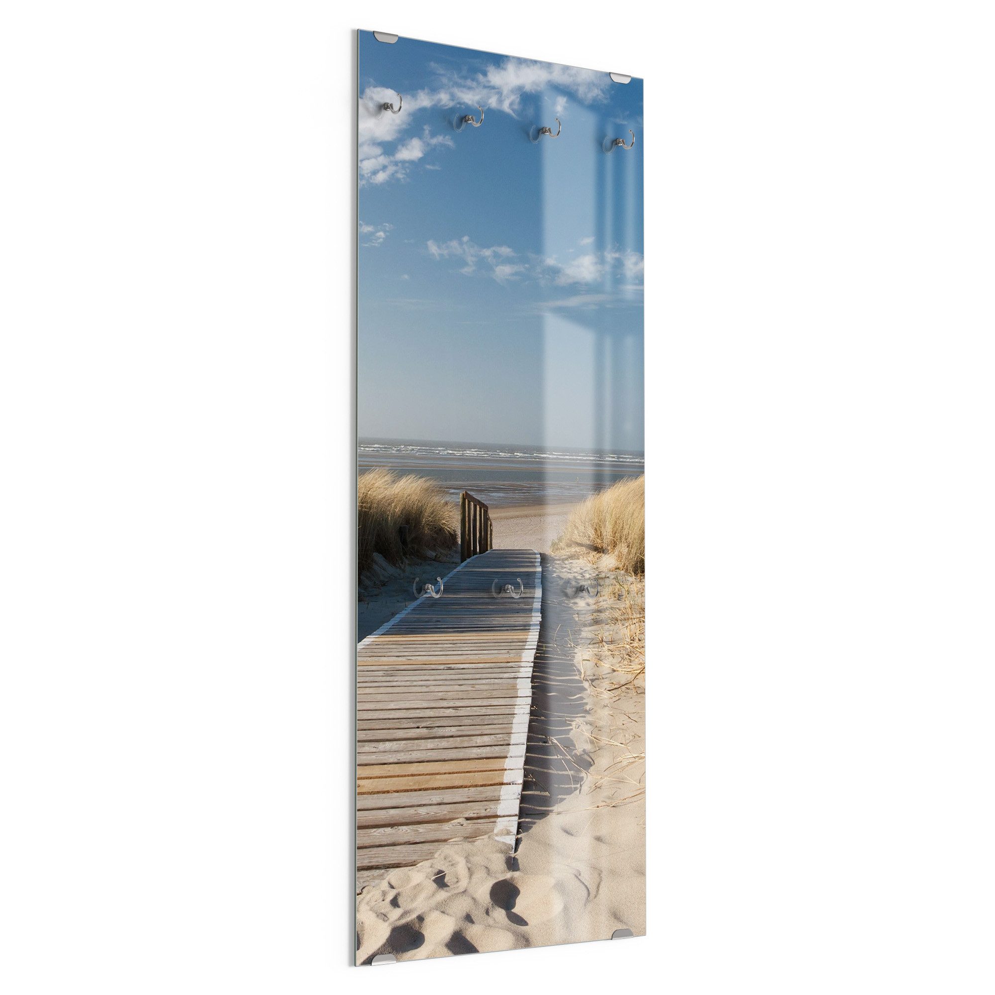 DEQORI Kleiderhaken 'Strandaufgang am Meer', Glas Garderobe hängend Flur Jackenhalter modern Wandgarderobe Haken
