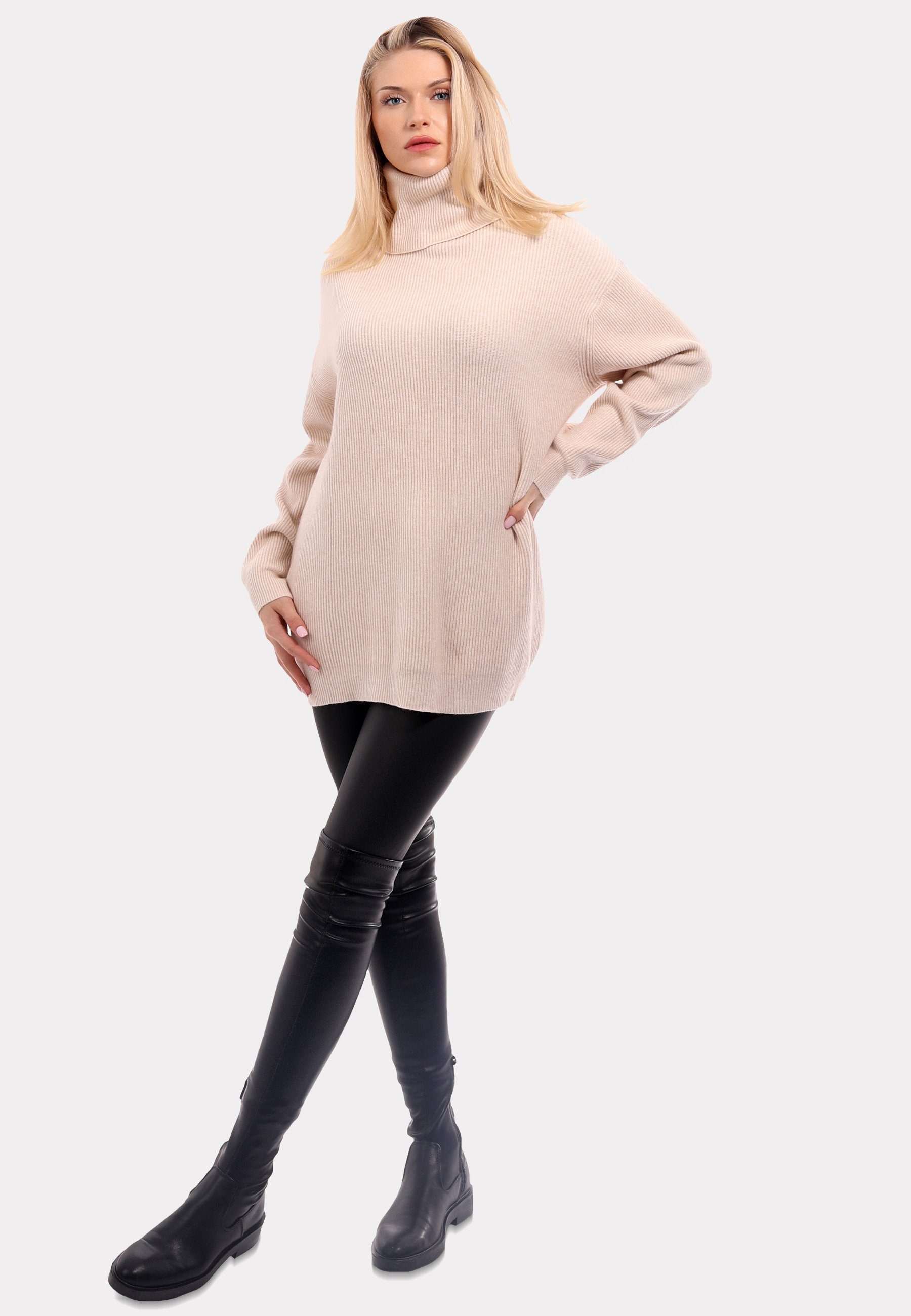 "Chic " & Rollkragenpullover Style wollweiß (1-tlg) YC Turtleneck Fashion Unifarbe Sweater in