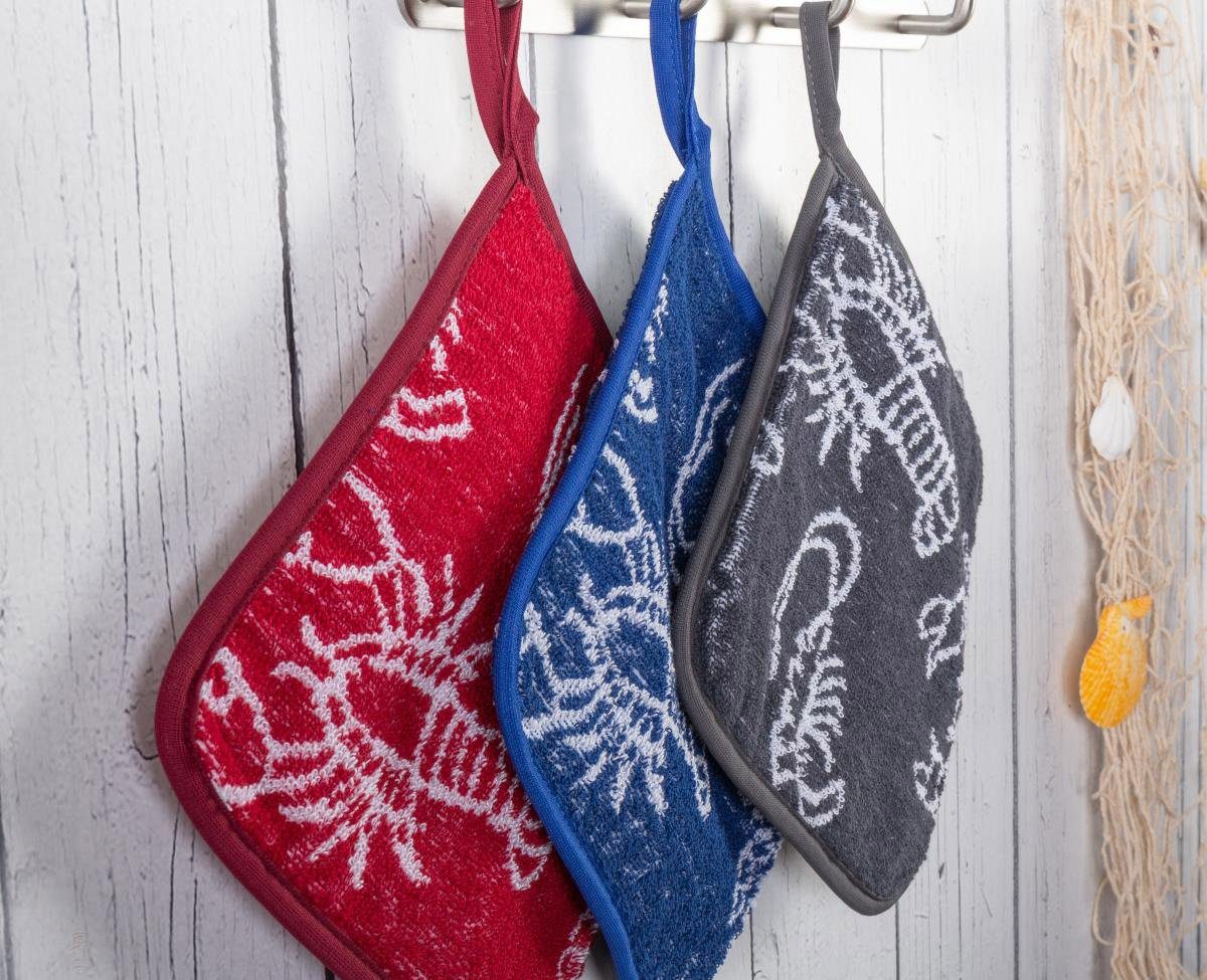 Kracht Topflappen Seafood, (Set, 2-tlg., Set), 2er Set Topflappen, Baumwoll Frottier, ca. 22x22 cm