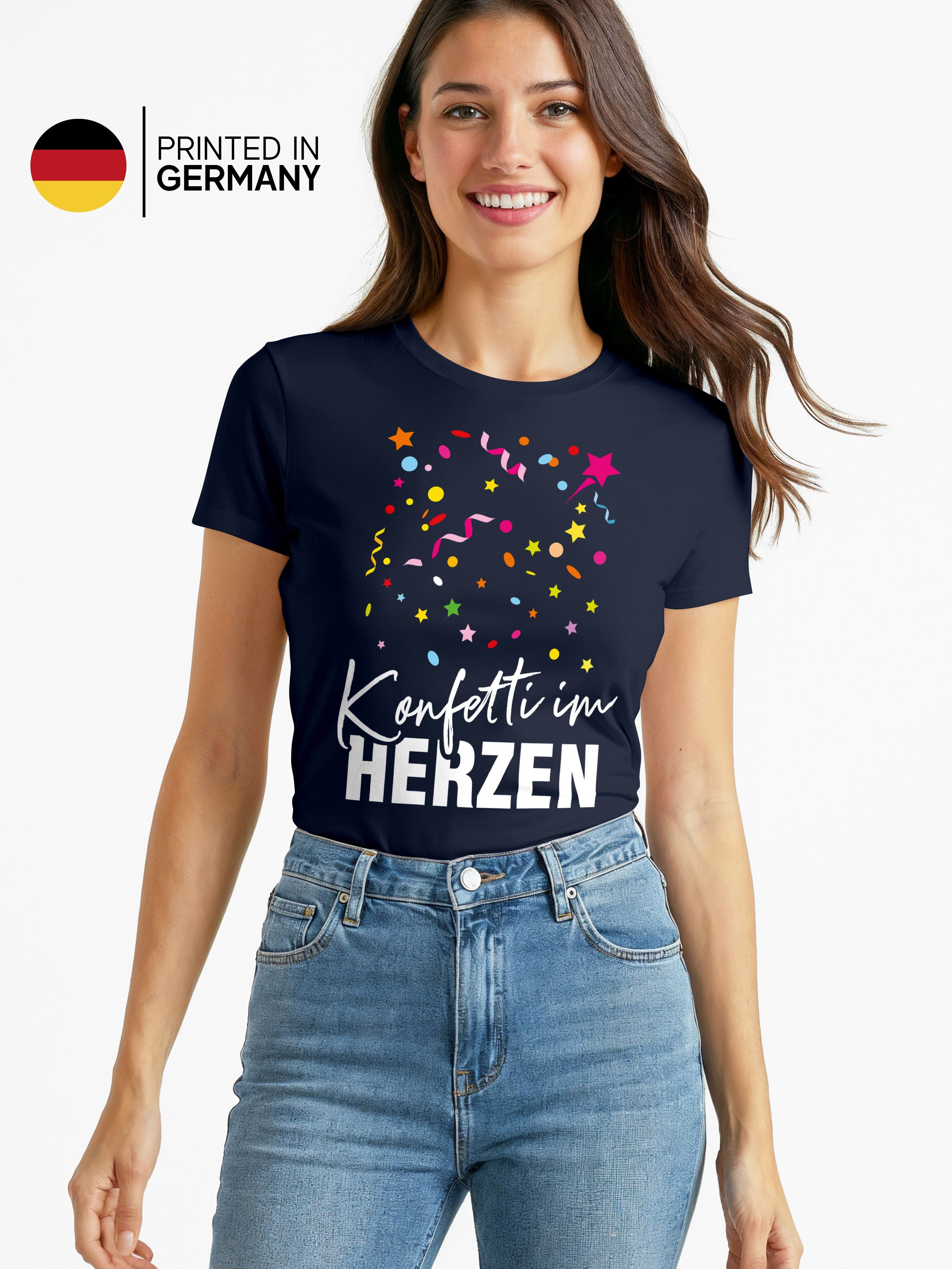 MoonWorks Print-Shirt Damen T-Shirt Fasching Karneval Konfetti im Herzen Kostüm-Ersatz mit Print