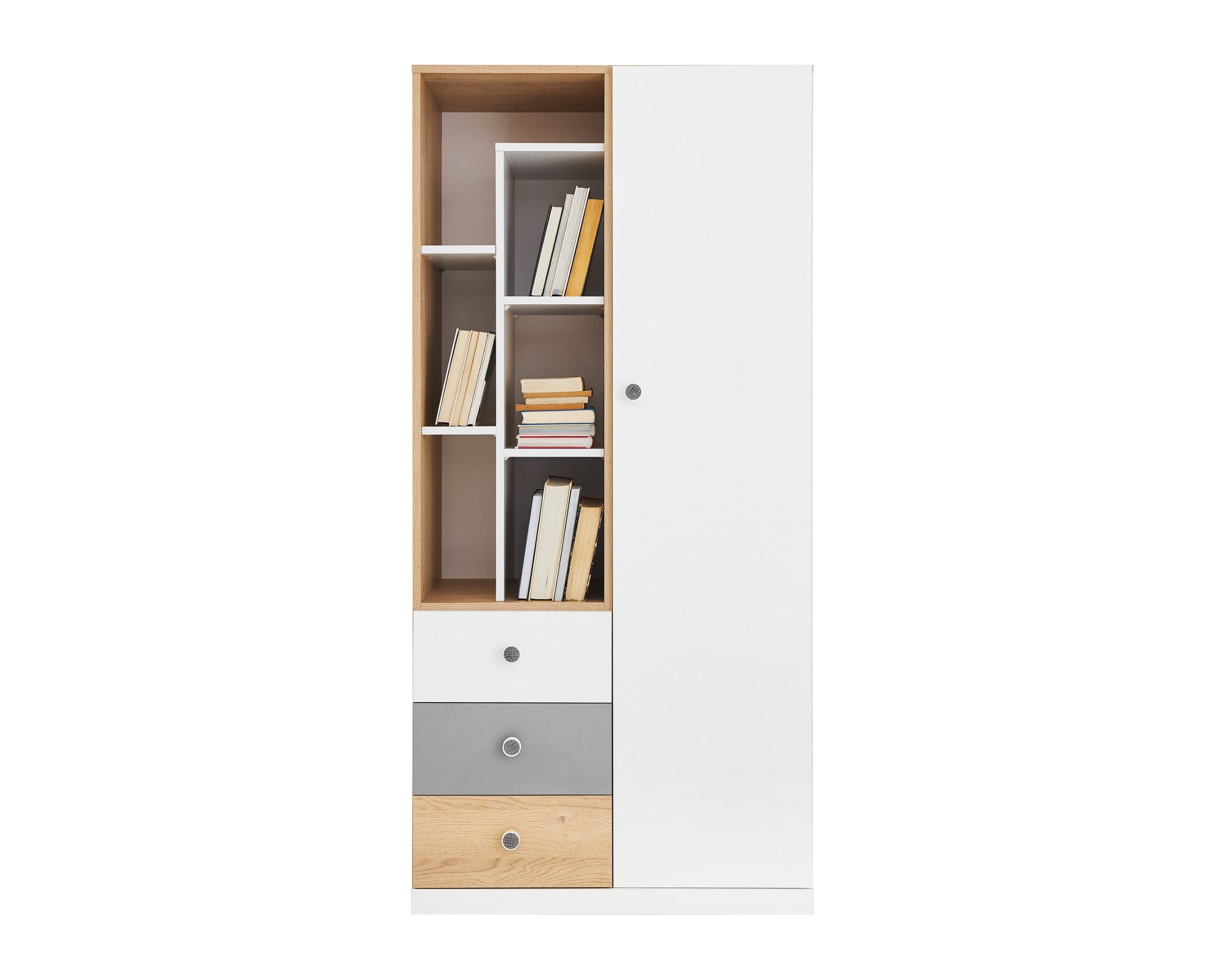 Deine Möbel 24 Kinderregal POKO 07 80 / 170 / 40 cm [B/H/T], in Biskuiteiche / Weiß Lux / Grau