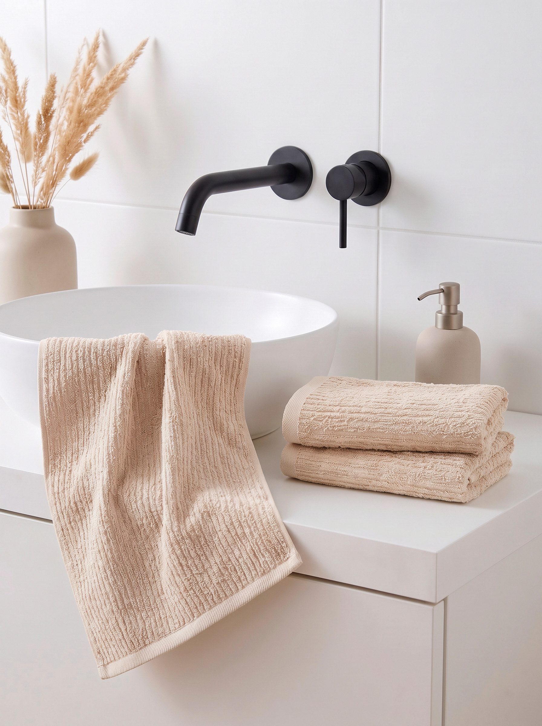 OTTO home Gästehandtücher Riva, 30x50, Premium Handtücher, 500 gr/m², Webfrottier (3-St), Hoch-Tief-Struktur, Streifen, weich, 5 Jahre Garantie