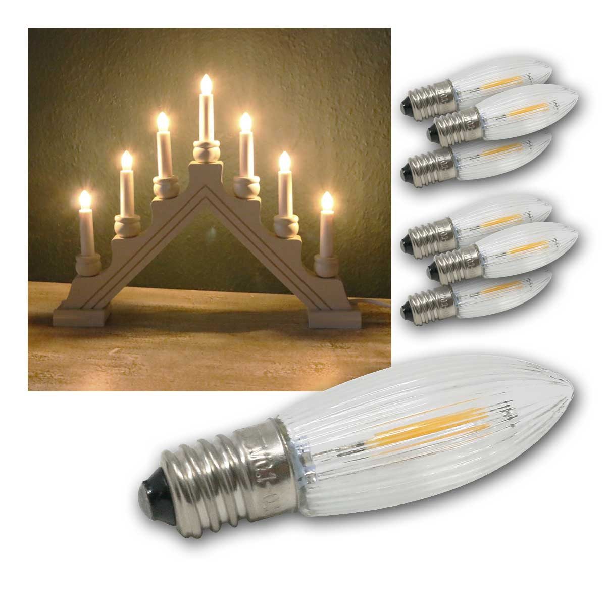 STAR TRADING LED-Leuchtmittel E10 Filament Riffel-Kerze 7er Set, 14-55V AC, ww, warmweiß