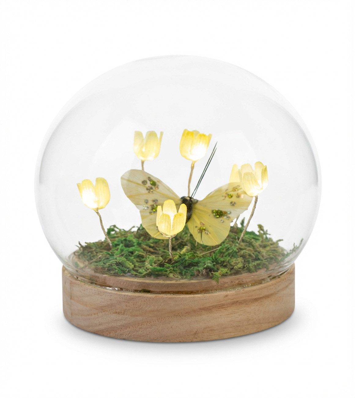 formano LED Dekolicht LED Deko Kugel Blumen Schmetterling Glaskugel mit Sockel & Timer 11cm, LED fest integriert