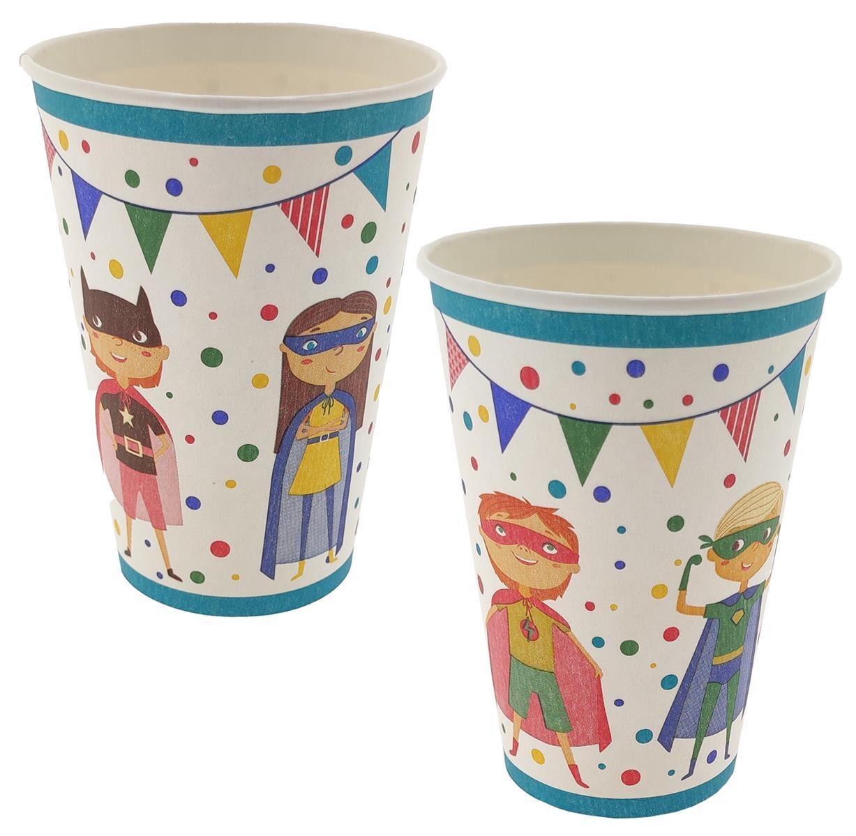 PAPSTAR Einwegbecher 10 Superhelden Pappbecher 200ml bunt, 10-tlg., Frischfaserkarton, Superhelden Pappbecher Trinkbecher Geburtstagsbecher
