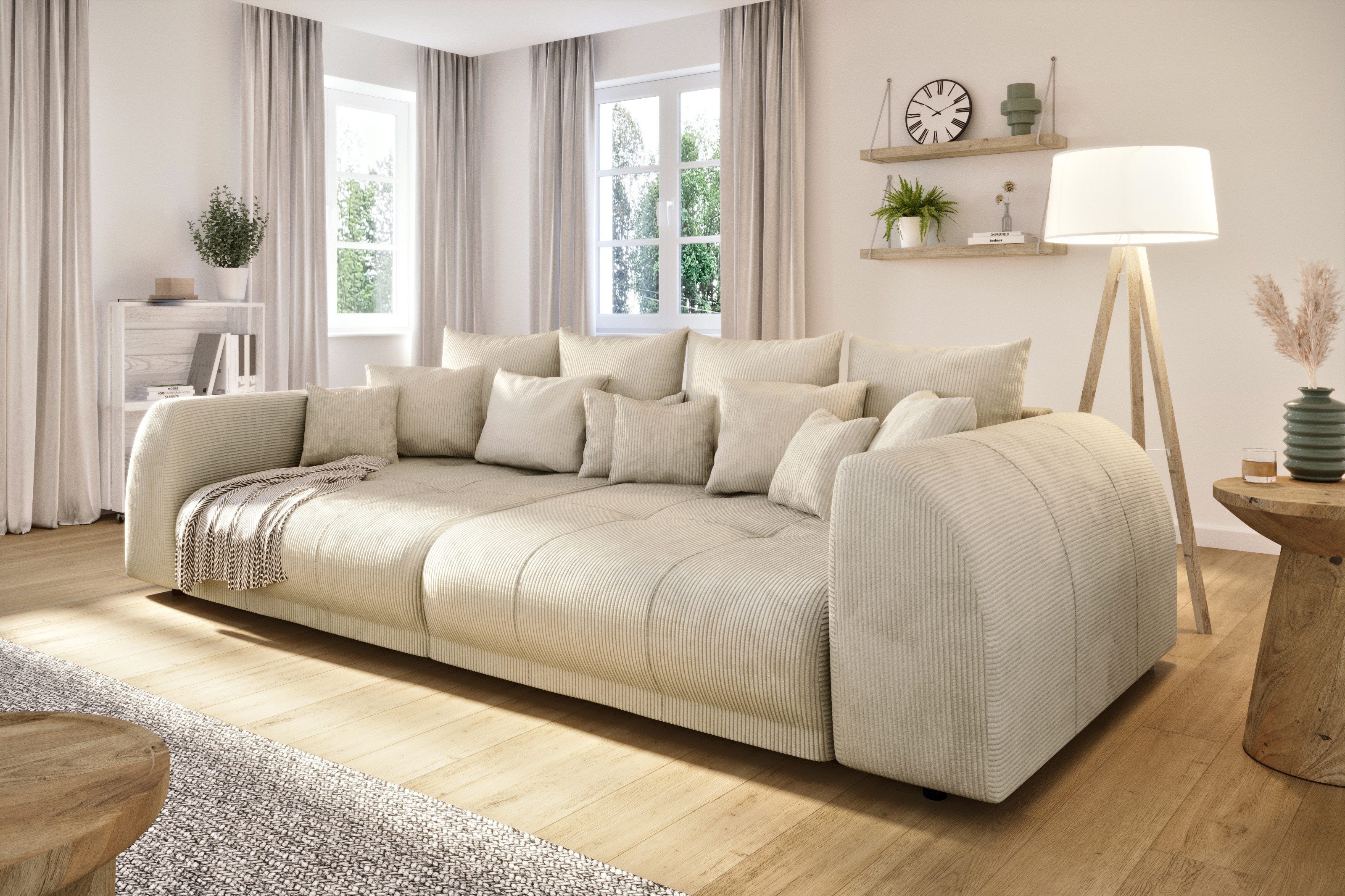 S-Style Möbel Big-Sofa Levana 5-Sitzer Boxspringfederung Lounge Sofa in Cord-Stoff