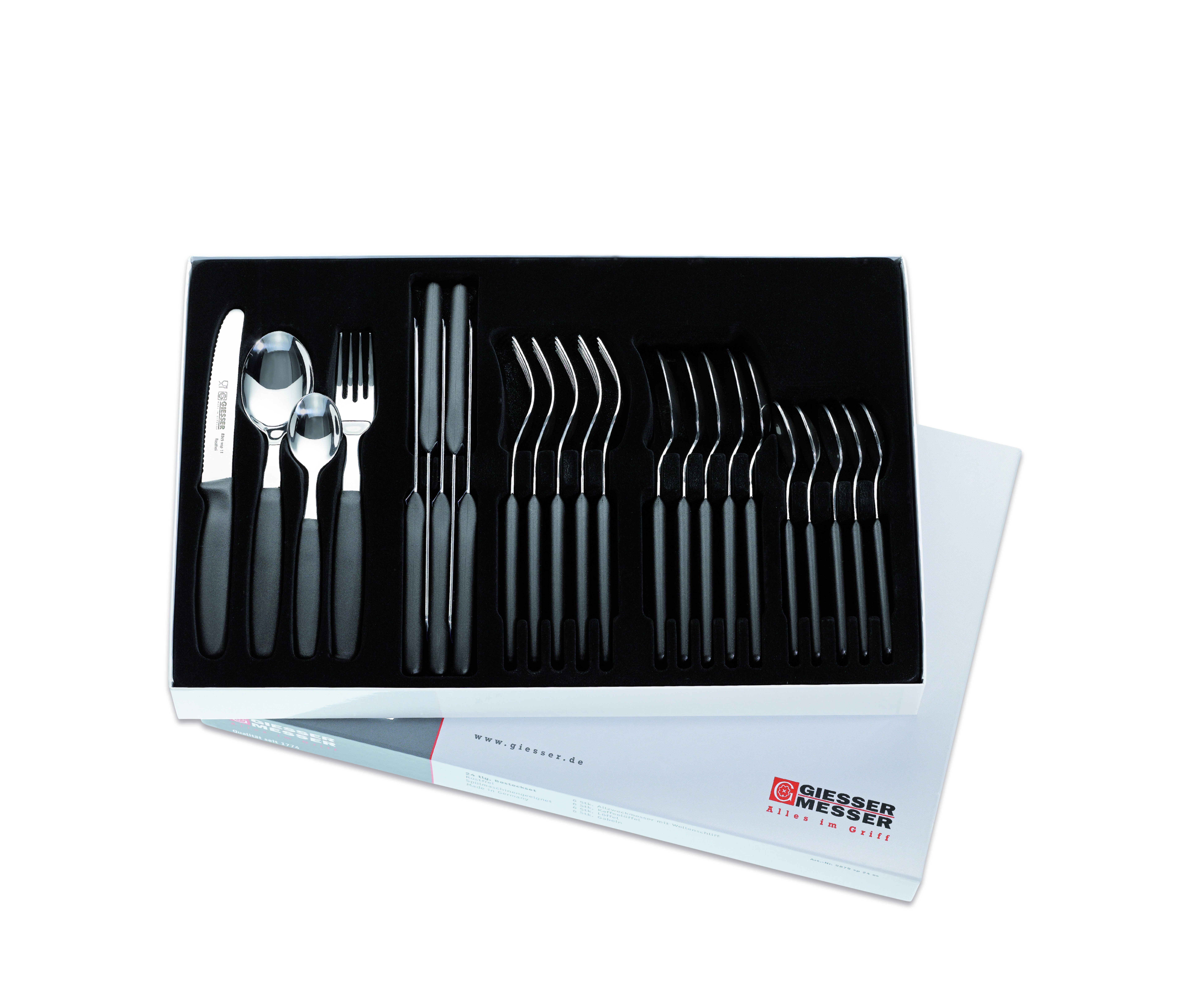 GIESSER Besteck-Set Allzweckmesser, Gabel, Löffel, Teelöffel 9879 sp 24, 6 Personen, Edelstahl, spülmaschinenfest, Made in Germany, formschön, stabil