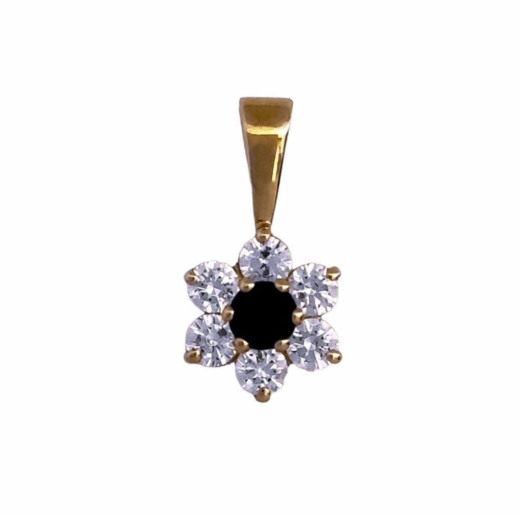 Kettenanhänger 585er Gelbgold Kettenanhänger Blume mit Zirkonia und Saphir